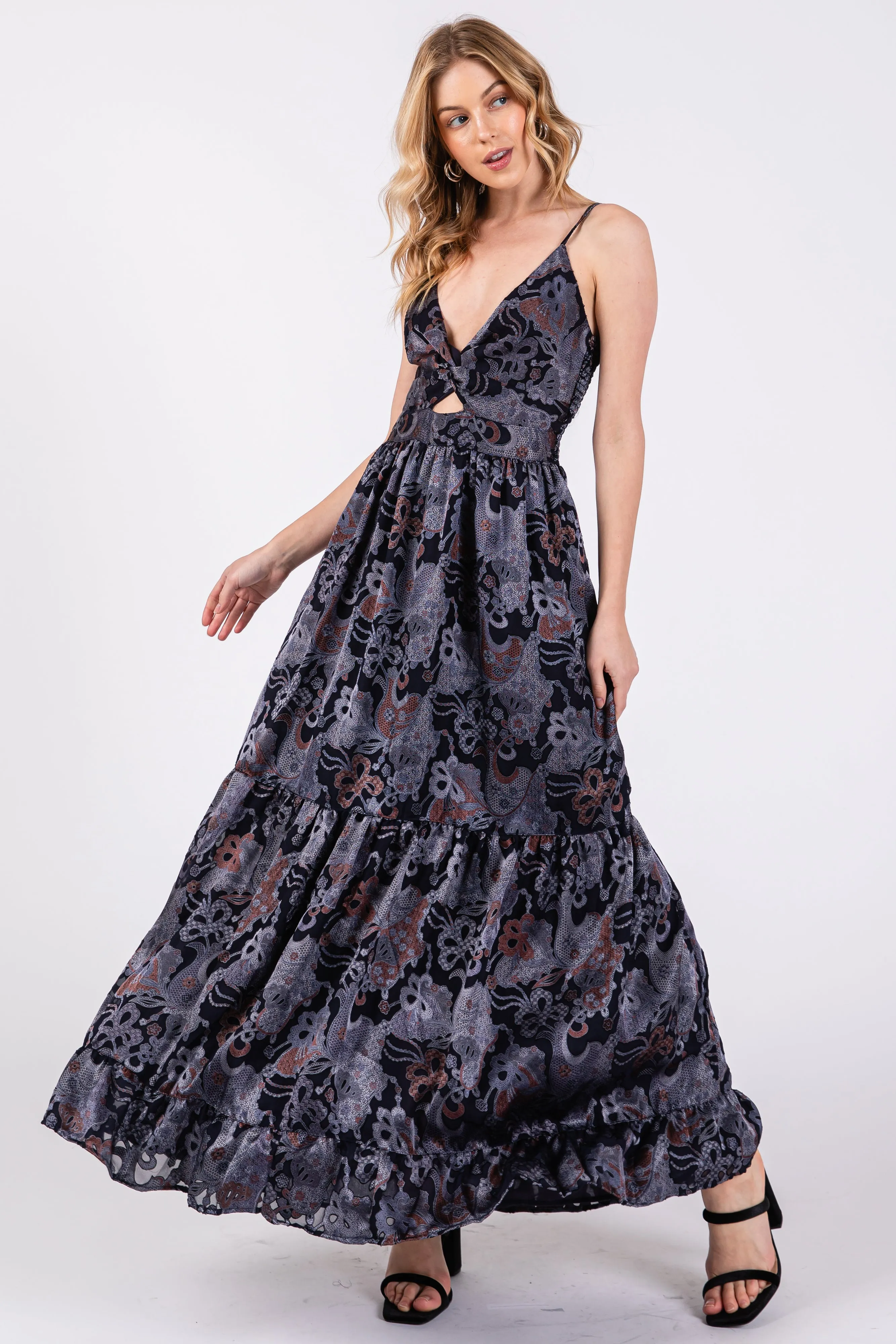 Navy Printed Front Twist Maxi Dress sold by Pinkblush product image thumbnail 4