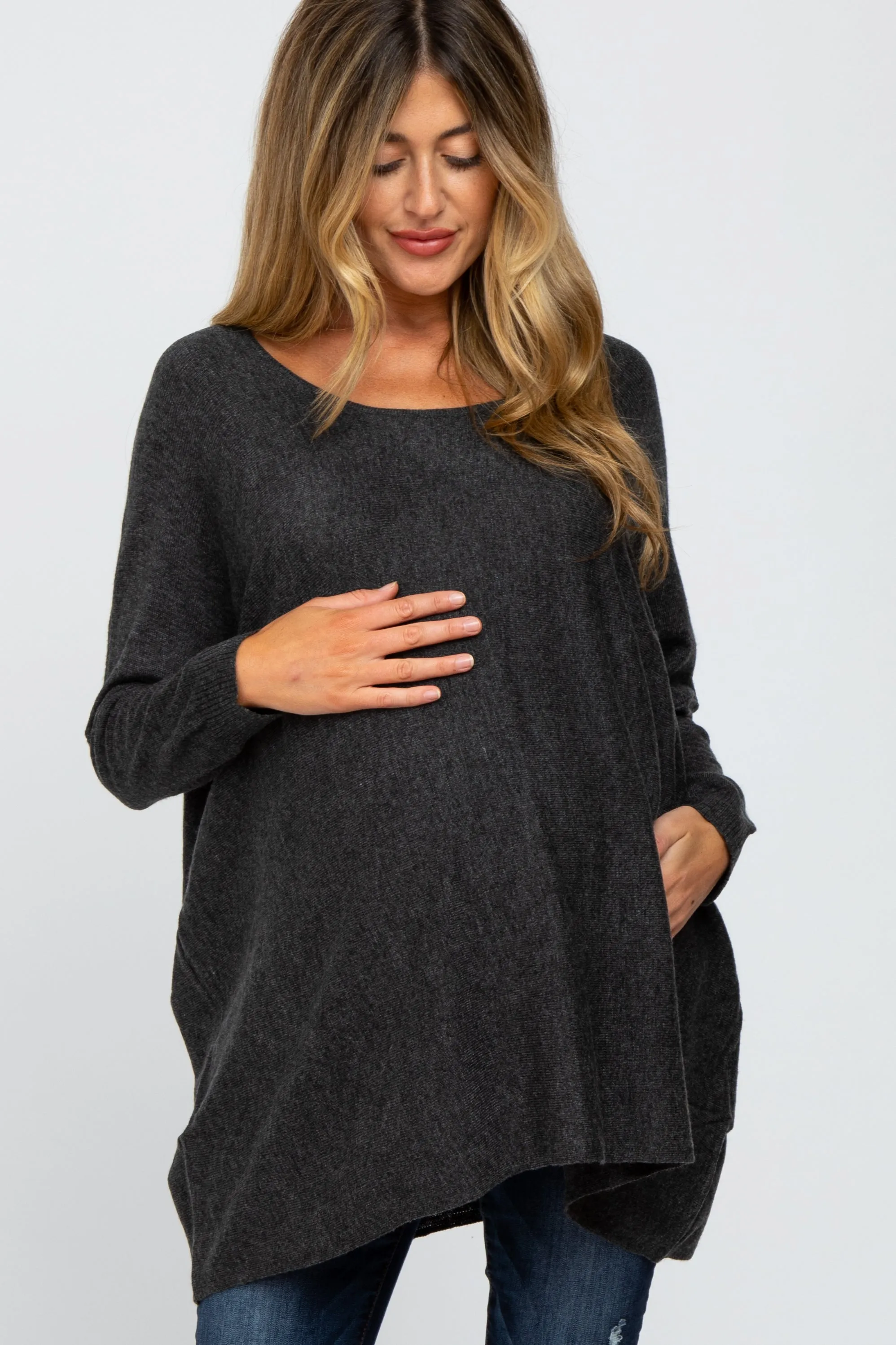 Black Soft Knit Dolman Sleeve Maternity Sweater sold by Pinkblush