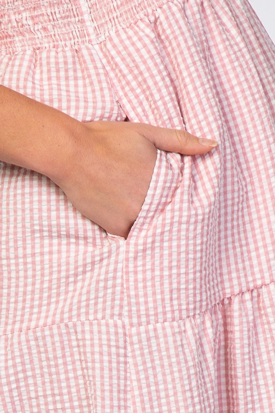 Pink Checkered Tiered Maternity Midi Dress sold by Pinkblush product image thumbnail 4