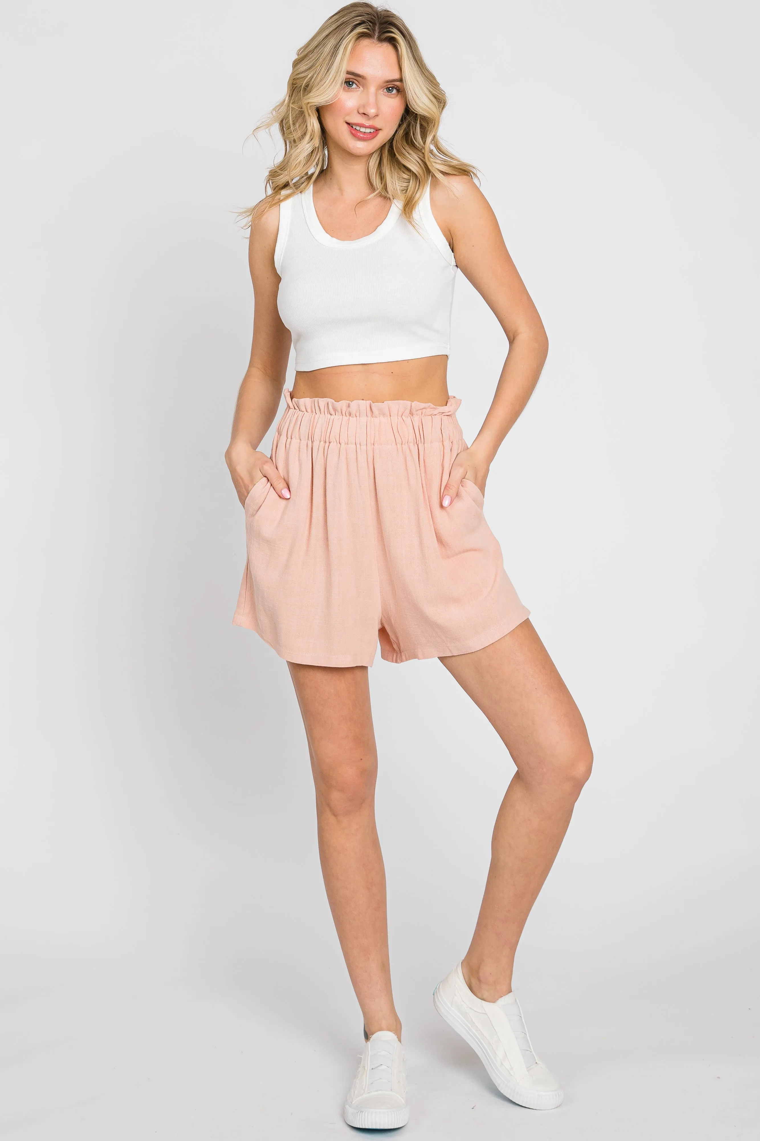 Peach Linen Ruffled Shorts sold by Pinkblush product image thumbnail 5