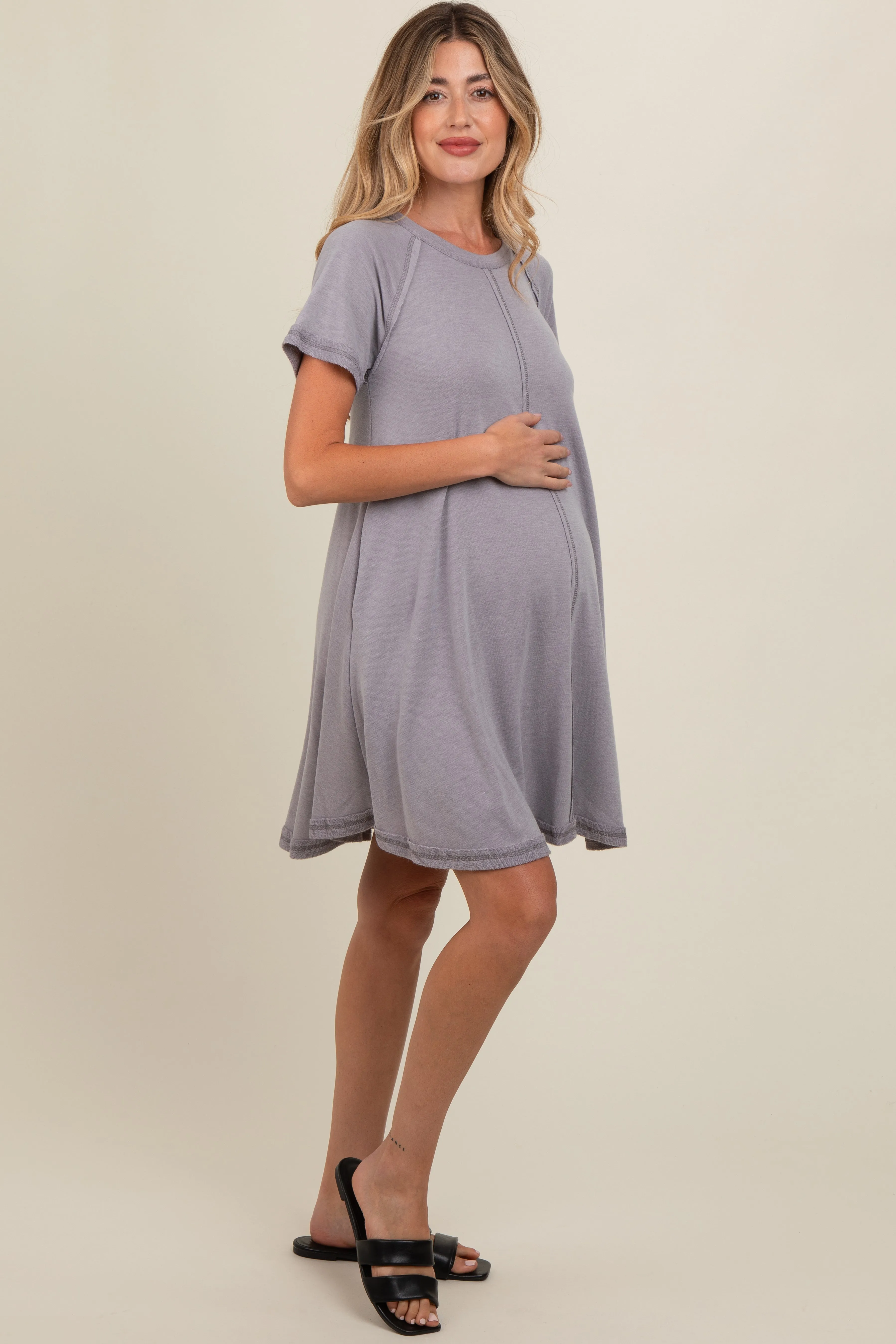 Grey Solid T-shirt Maternity Mini Dress sold by Pinkblush product image thumbnail 3