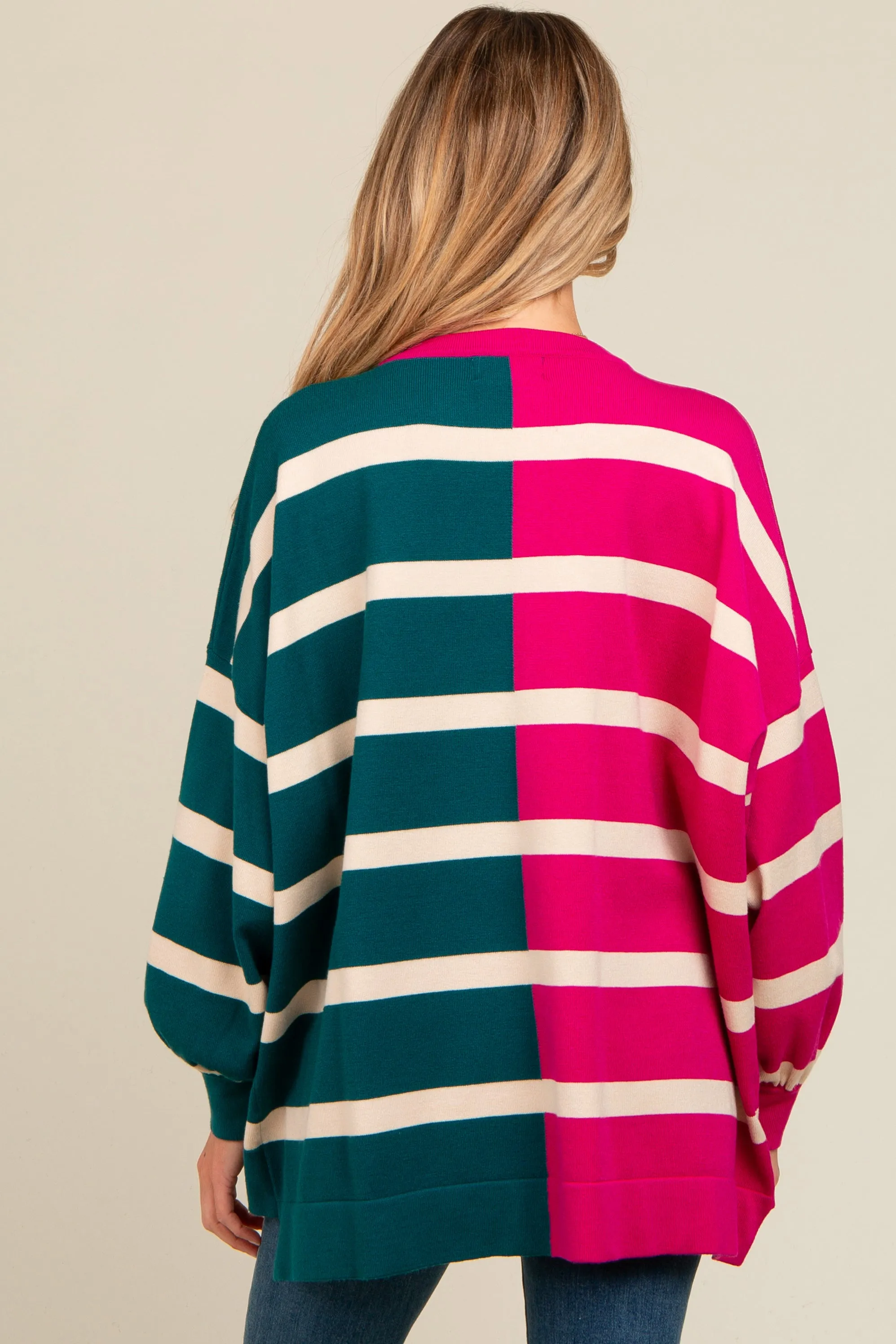Fuchsia Striped Colorblock Dolman Knit Maternity Top sold by Pinkblush product image thumbnail 3
