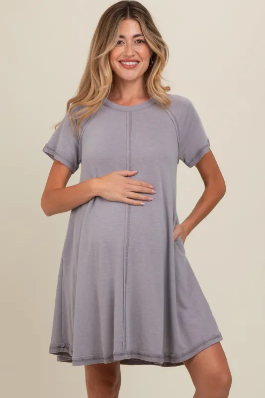 Grey Solid T-shirt Maternity Mini Dress sold by Pinkblush