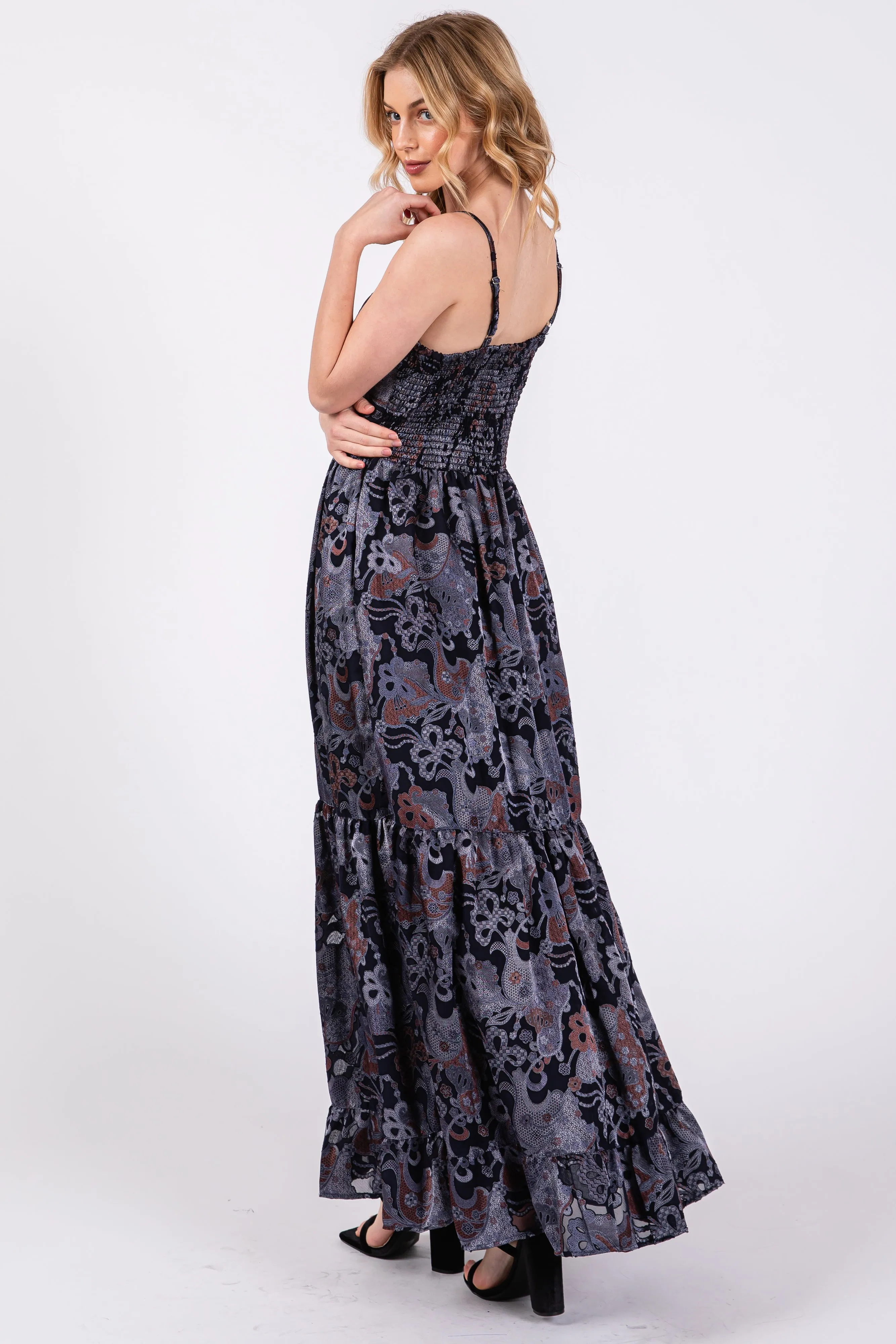 Navy Printed Front Twist Maxi Dress sold by Pinkblush product image thumbnail 3