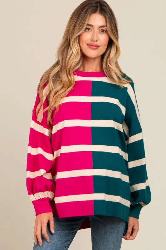 Fuchsia Striped Colorblock Dolman Knit Maternity Top made by First Love