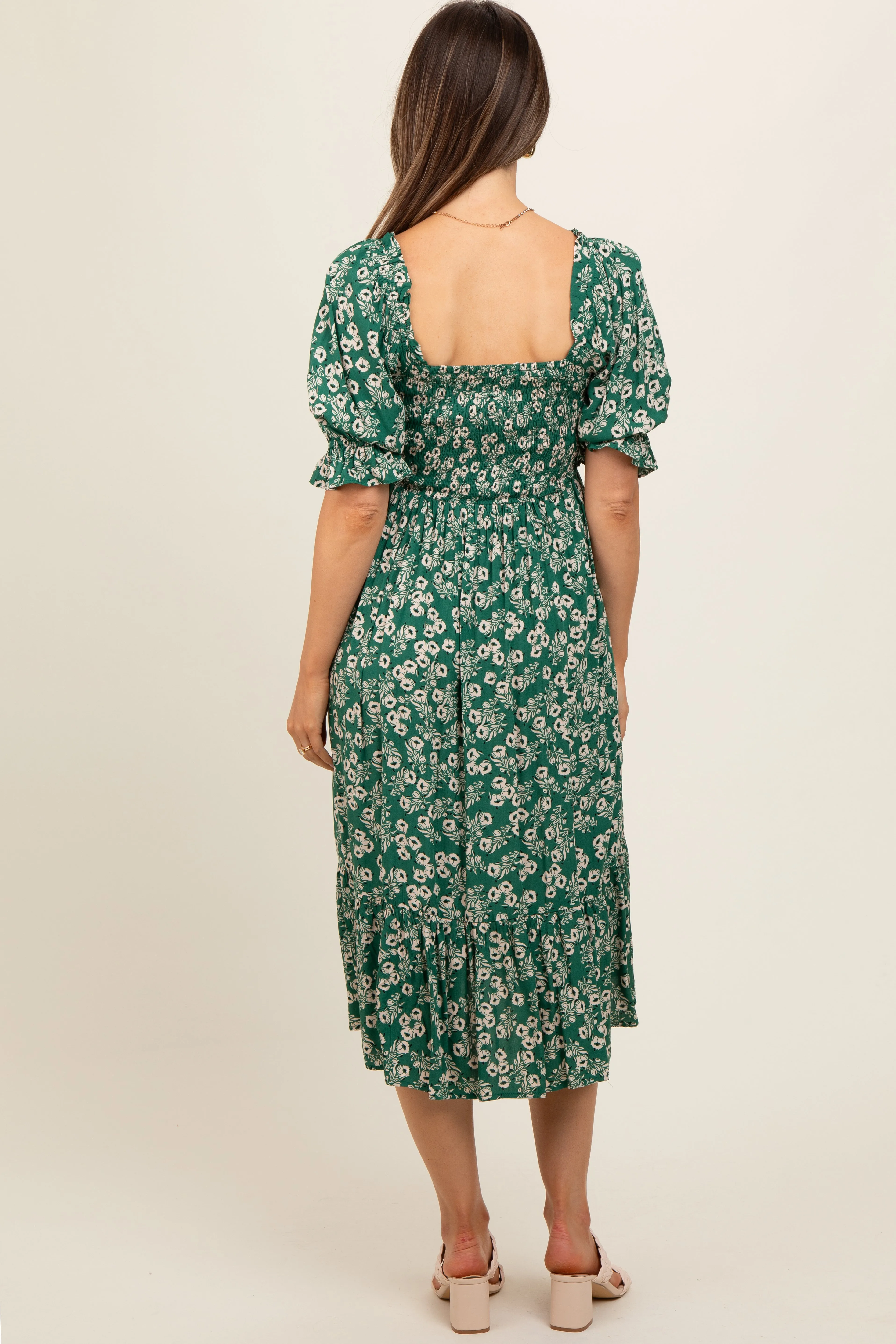 Green Square Neck Smocked Maternity Dress sold by Pinkblush product image thumbnail 4