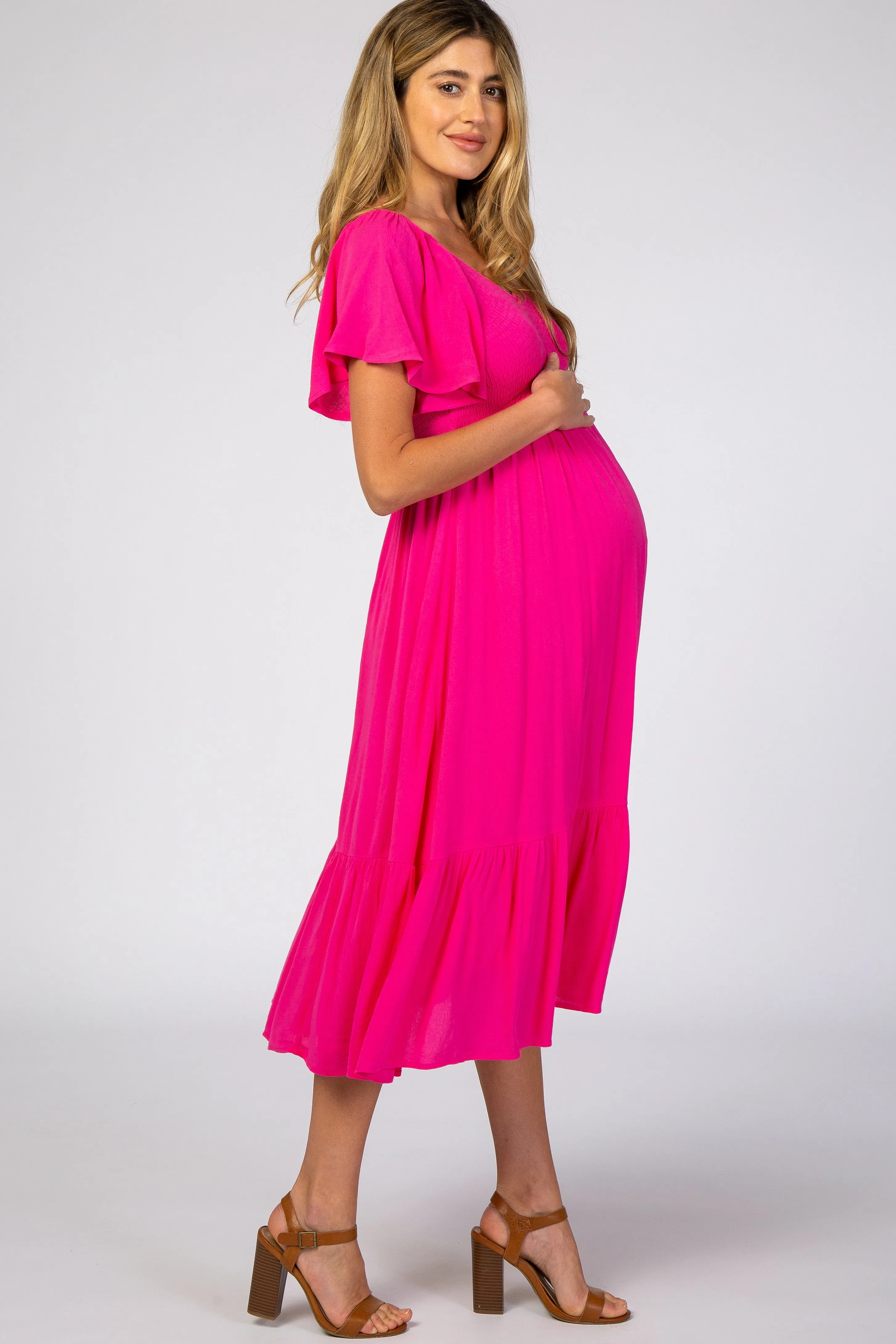 Fuchsia Smocked Ruffle Maternity Dress sold by Pinkblush product image thumbnail 2