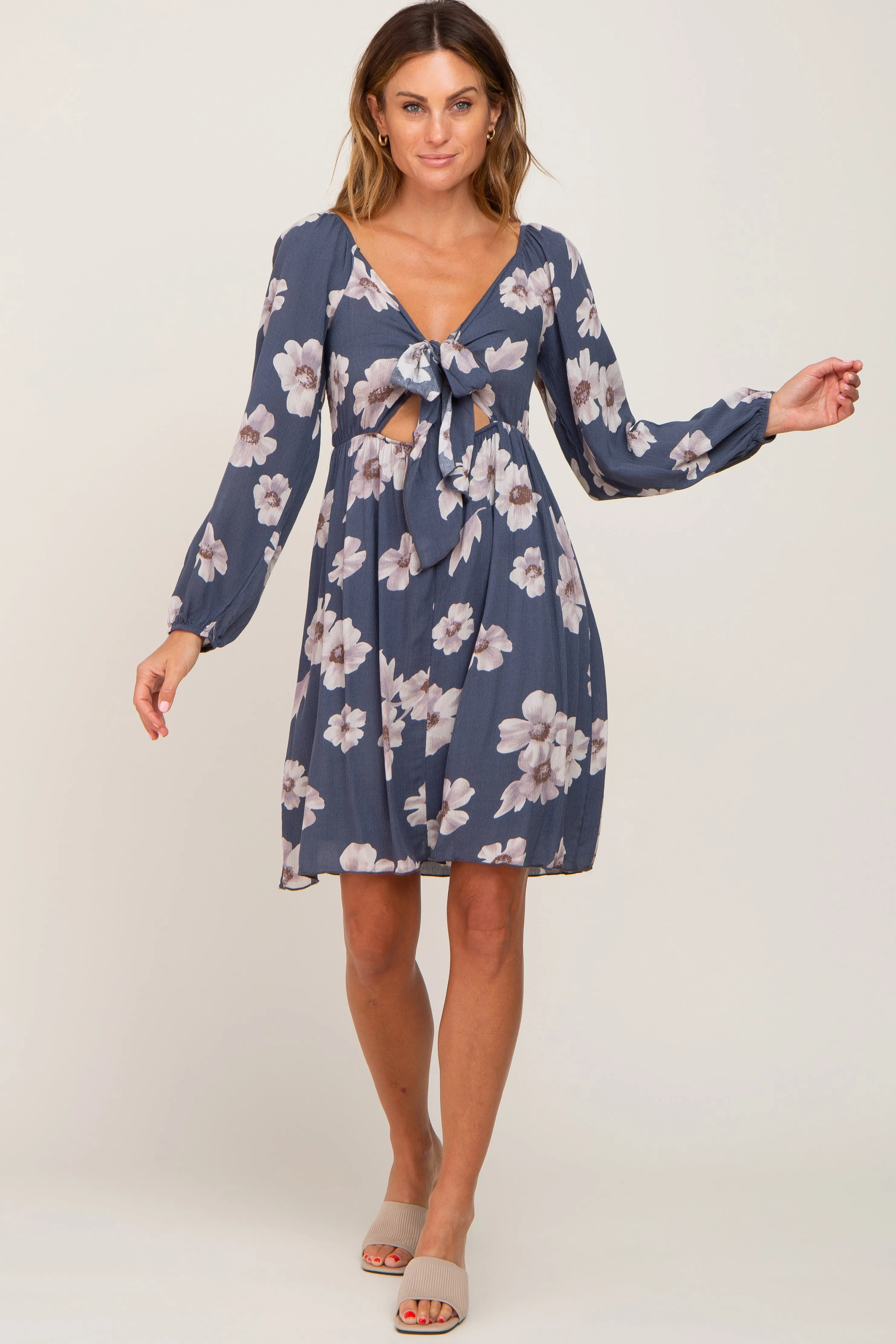 Blue Floral Smocked Tie Back Dress sold by Pinkblush product image thumbnail 4
