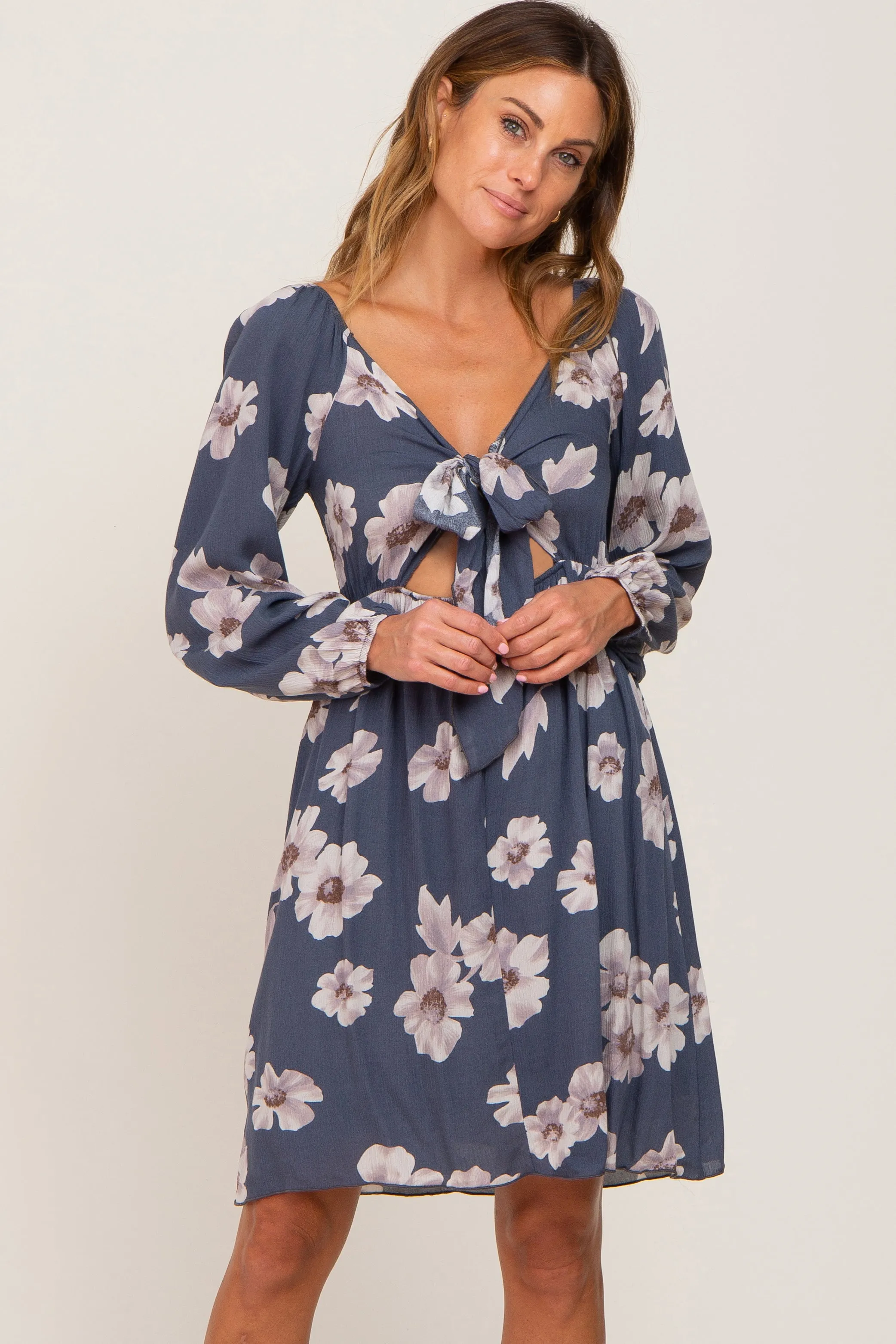 Blue Floral Smocked Tie Back Dress sold by Pinkblush