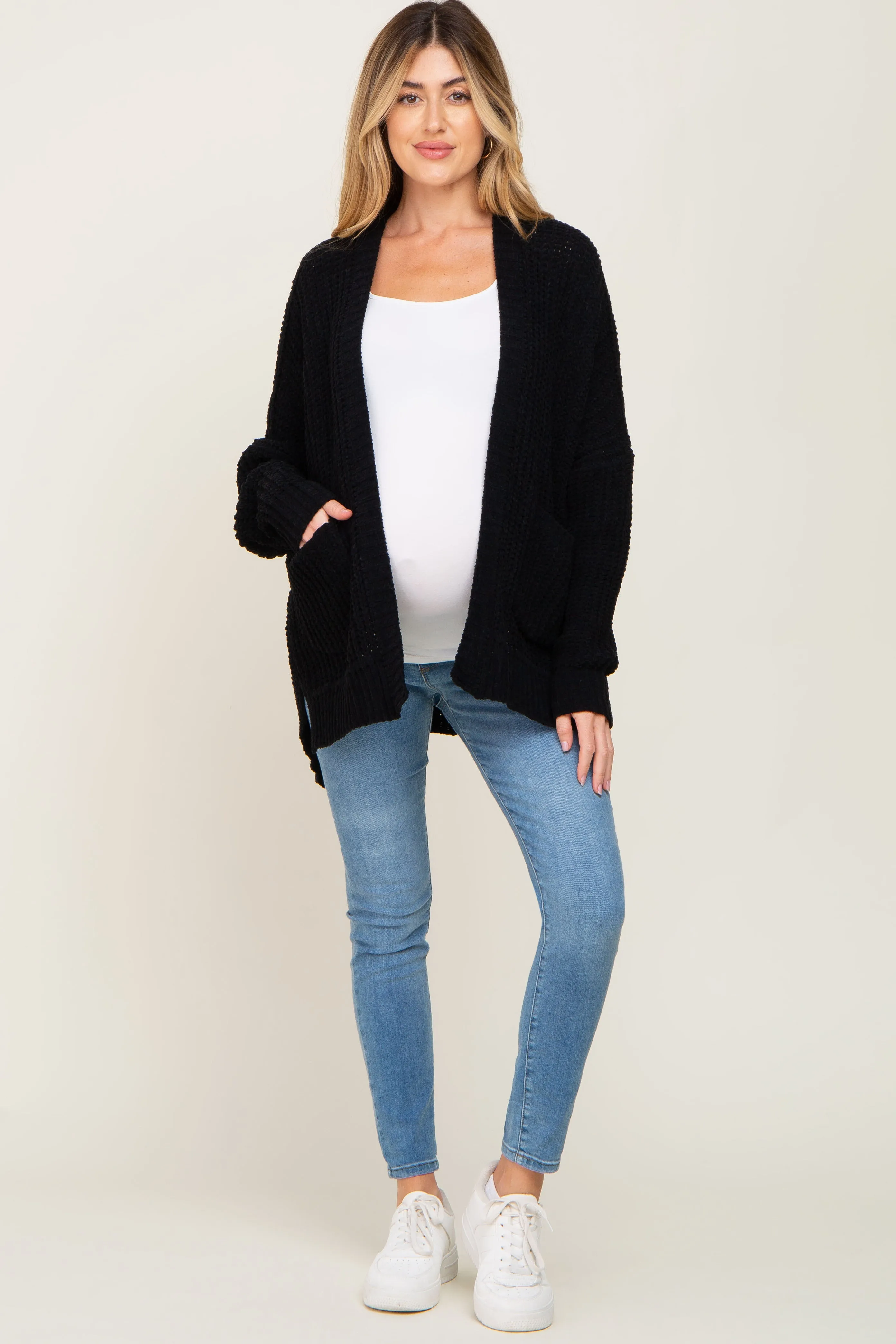 Black Chunky Knit Oversized Maternity Cardigan sold by Pinkblush product image thumbnail 4