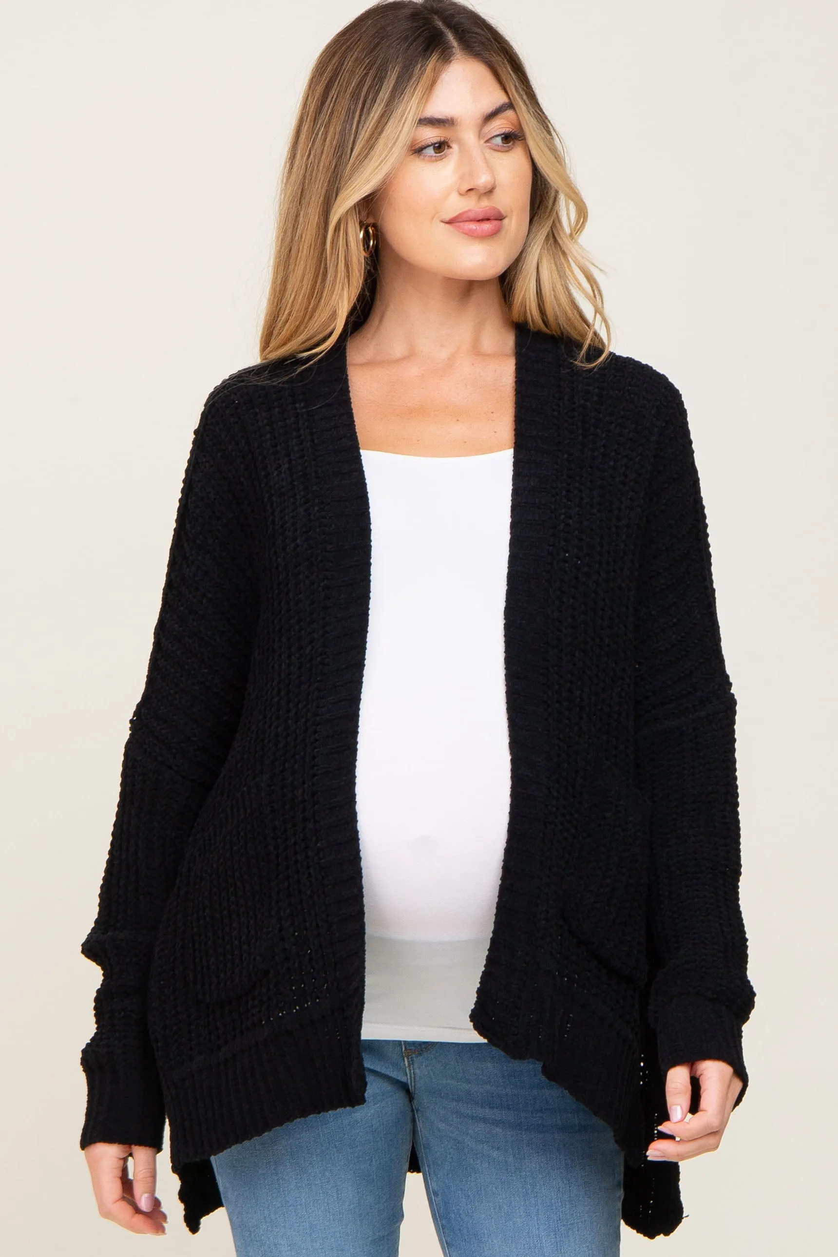 Black Chunky Knit Oversized Maternity Cardigan sold by Pinkblush