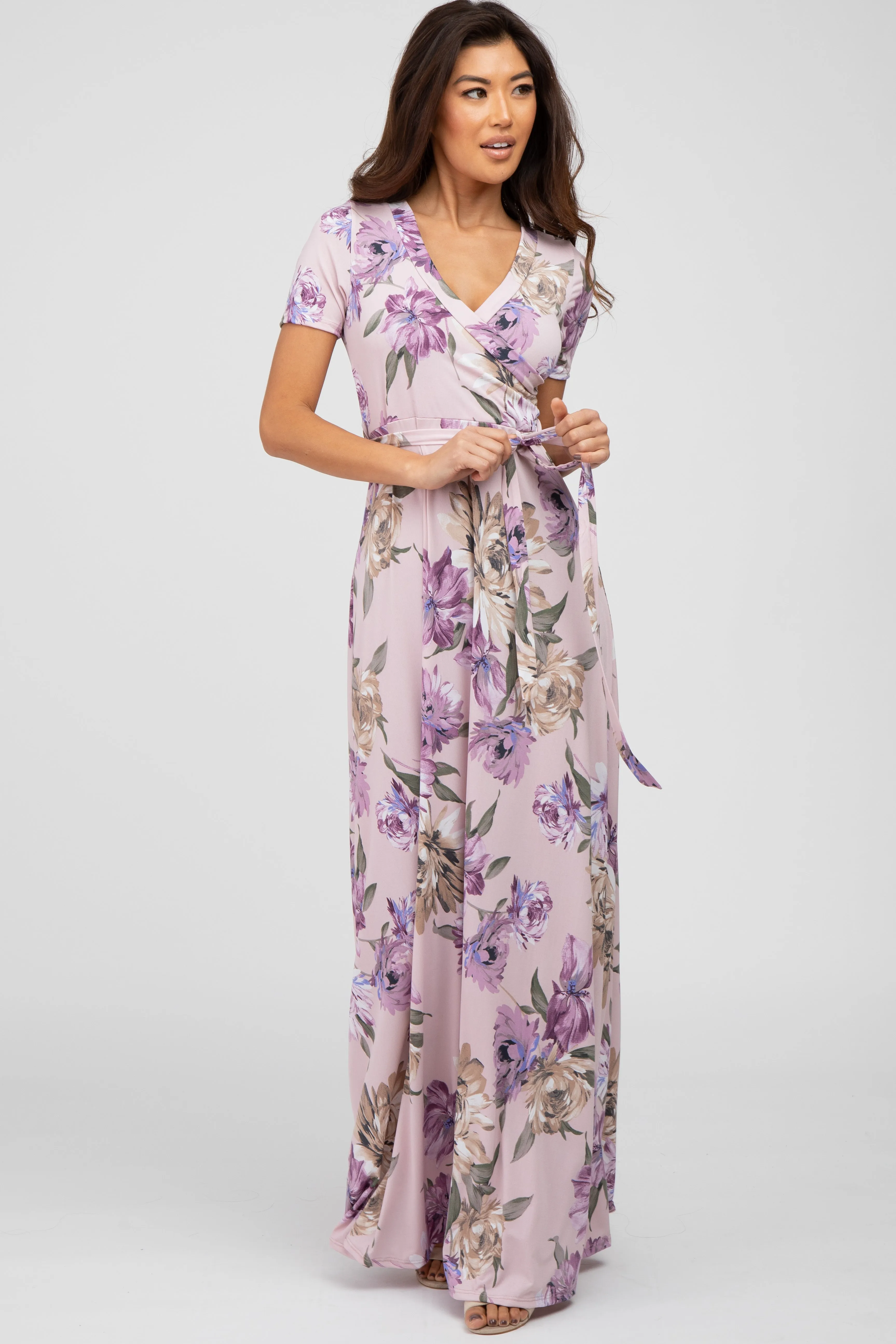 Lavender Floral Waist Tie Wrap Maxi Dress sold by Pinkblush