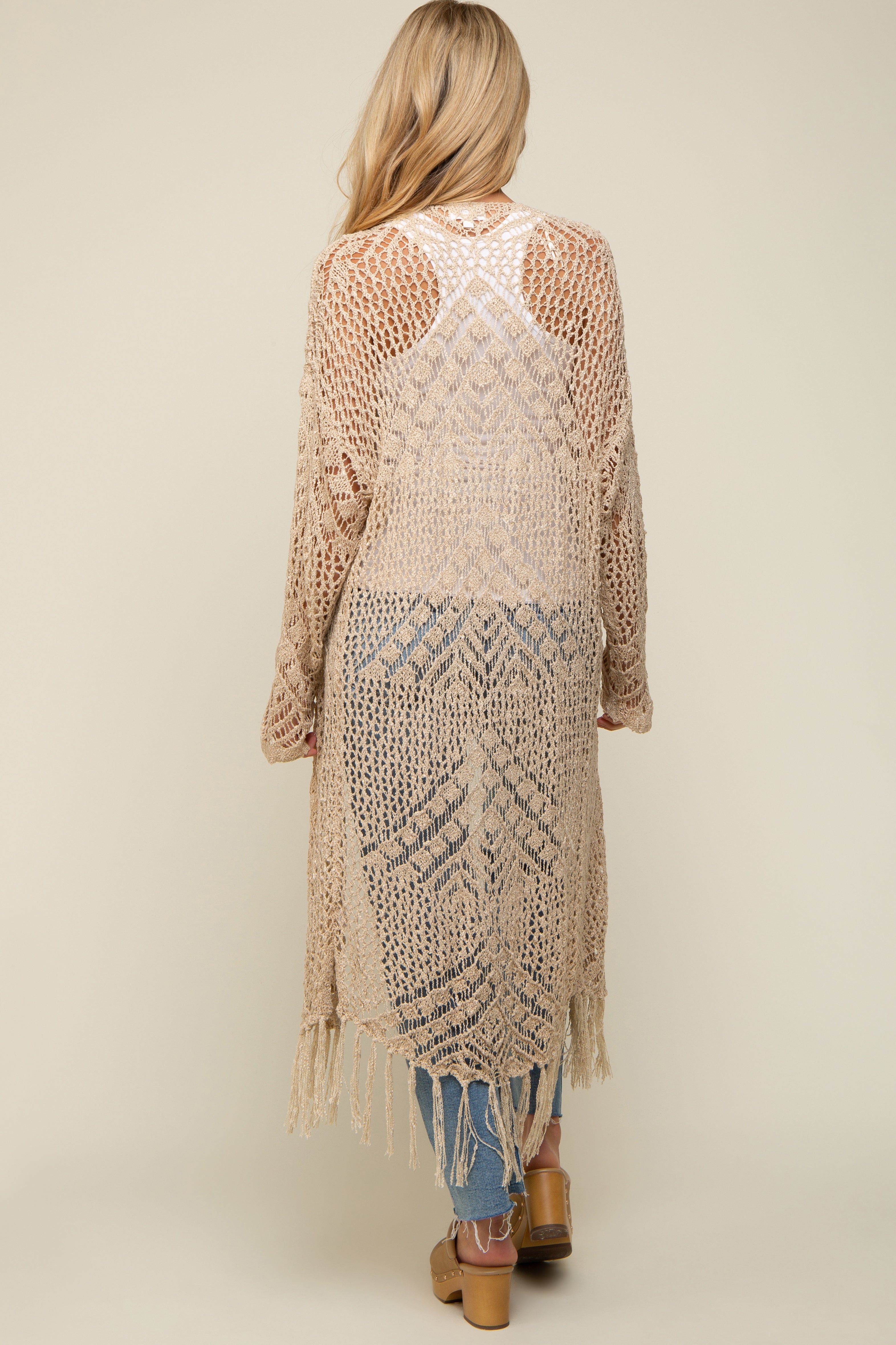 Beige Crochet Fringe Hem Maternity Cardigan sold by Pinkblush product image thumbnail 4