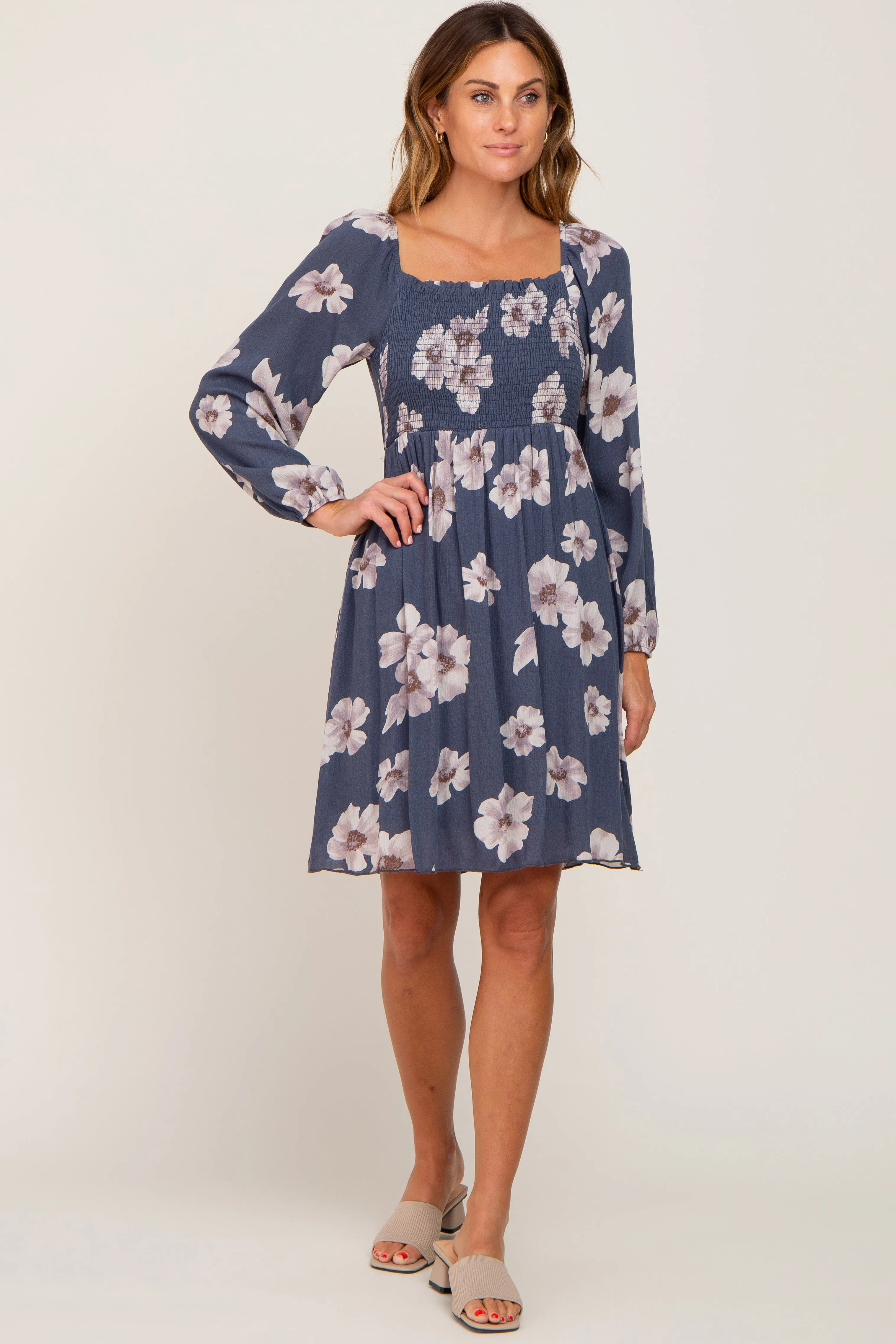 Blue Floral Smocked Tie Back Dress sold by Pinkblush product image thumbnail 5