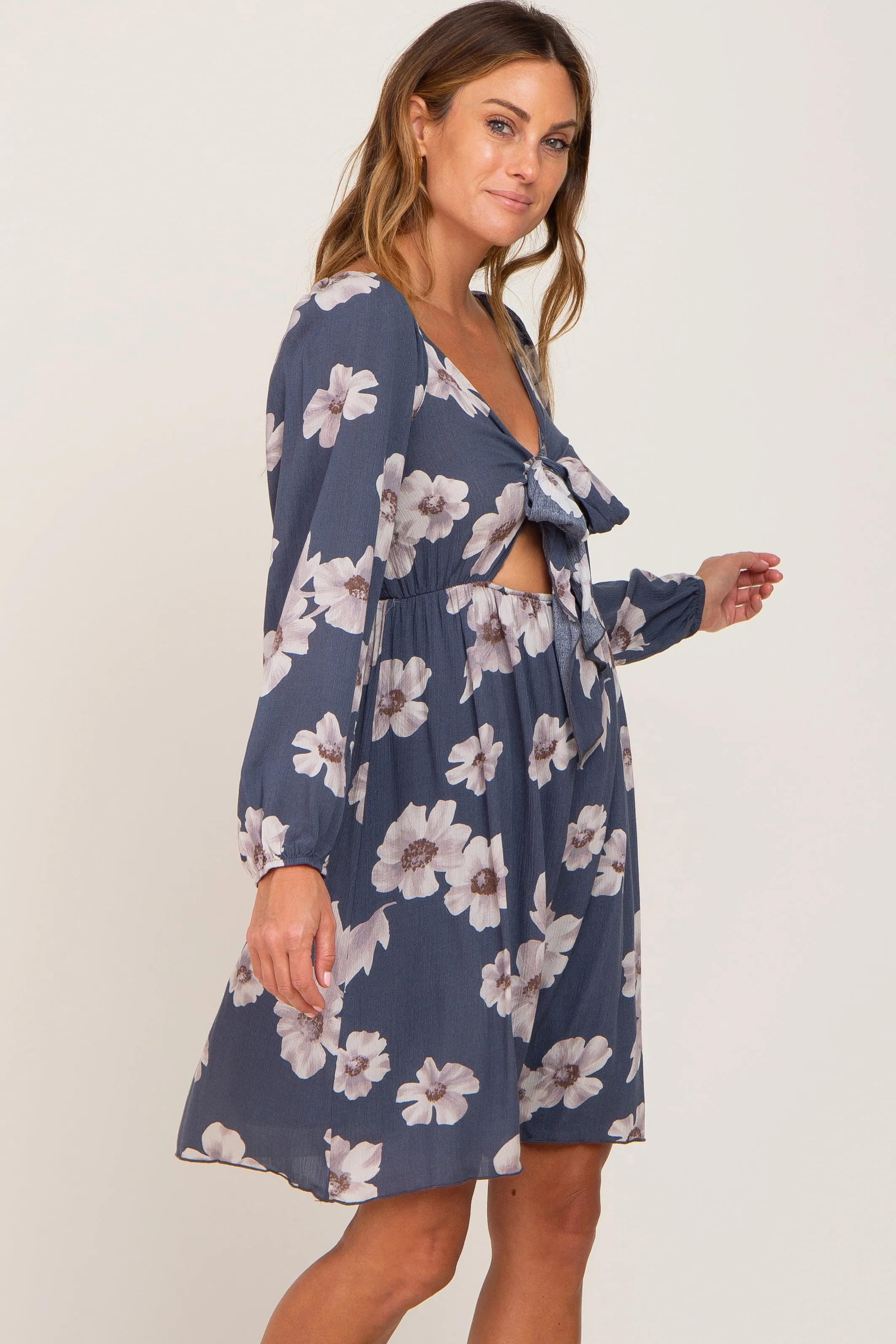 Blue Floral Smocked Tie Back Dress sold by Pinkblush product image thumbnail 2