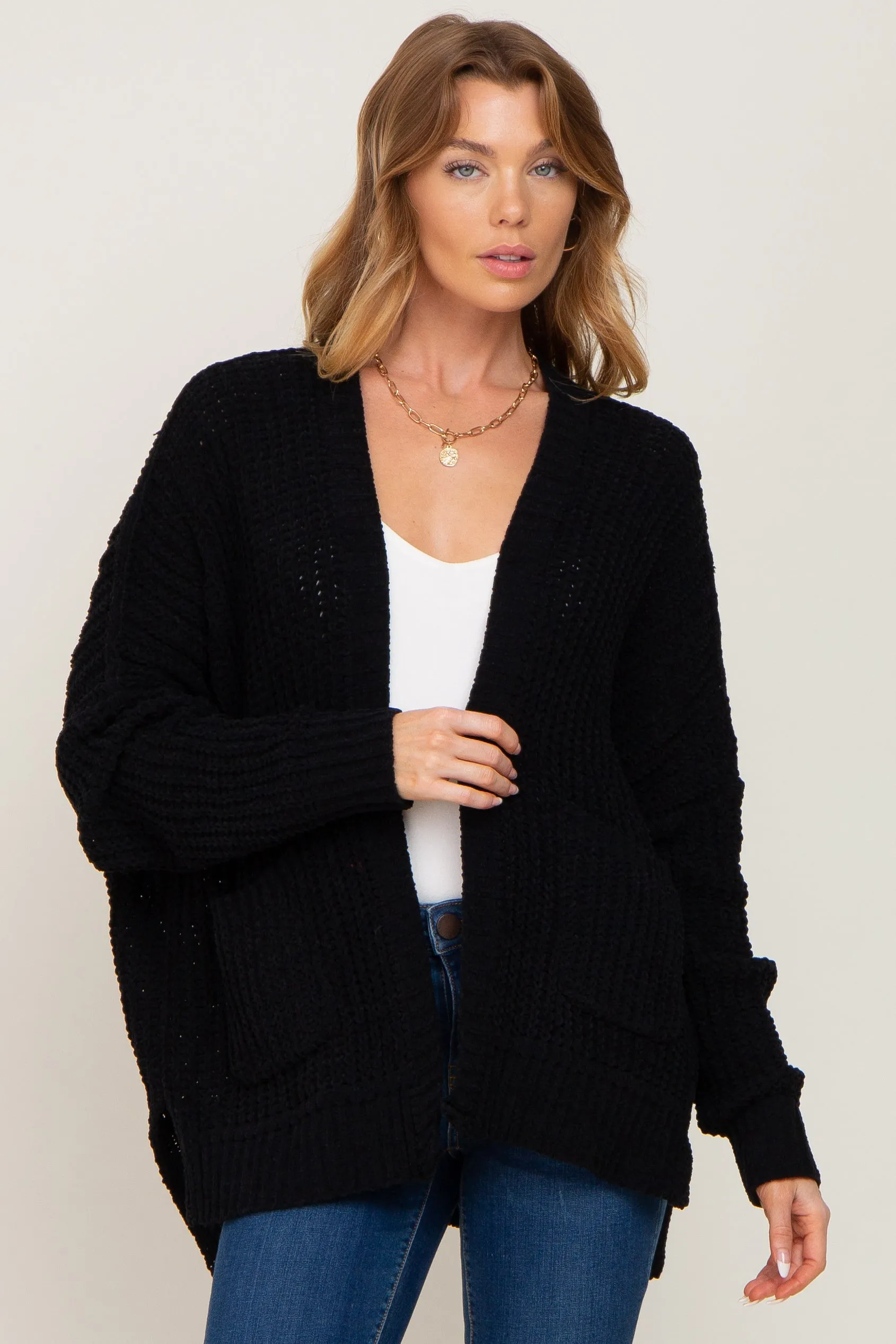 Black Chunky Knit Oversized Maternity Cardigan sold by Pinkblush product image thumbnail 5
