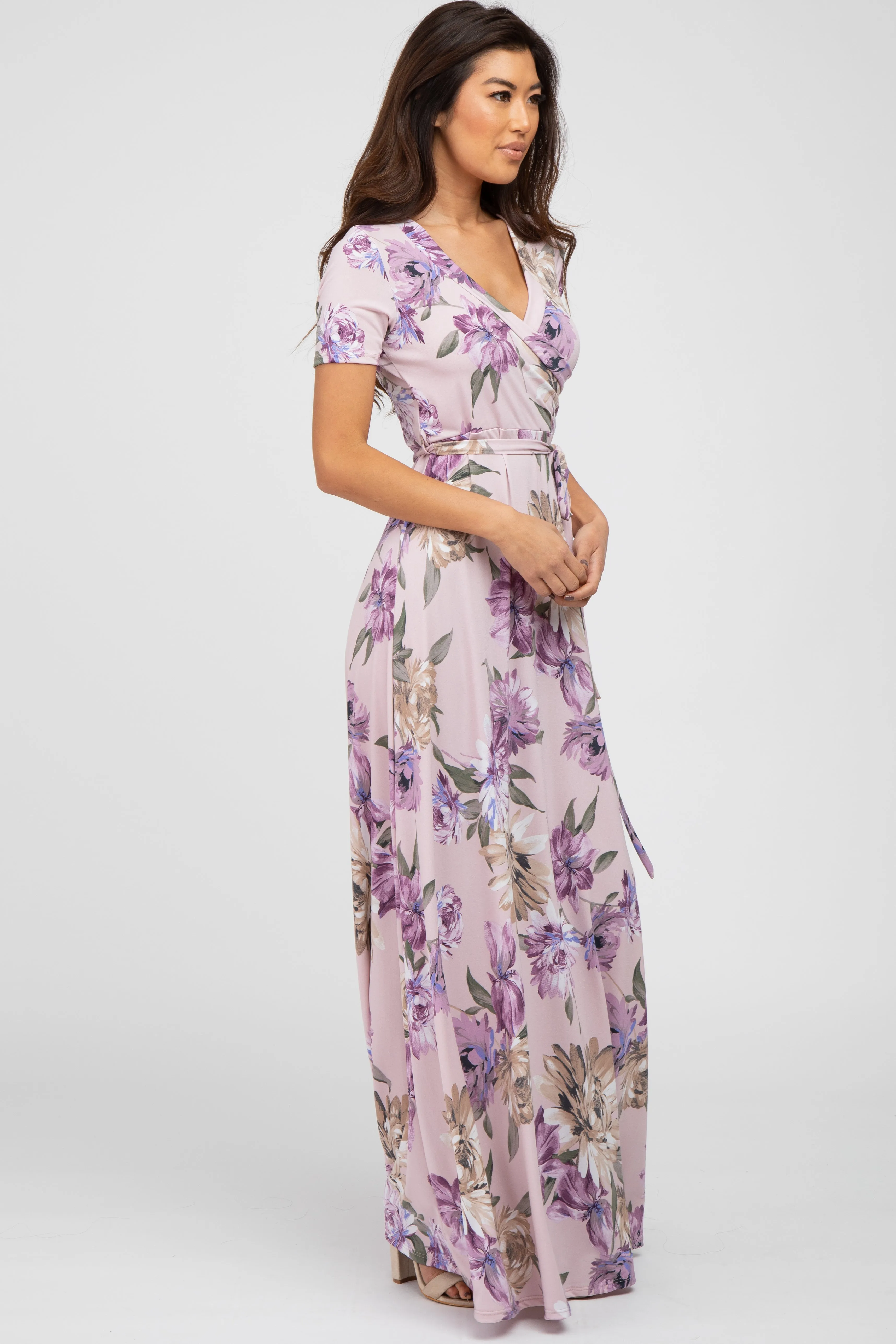 Lavender Floral Waist Tie Wrap Maxi Dress sold by Pinkblush product image thumbnail 2