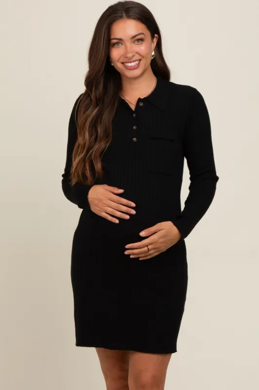 Black Ribbed Knit Henley Maternity Dress sold by Pinkblush