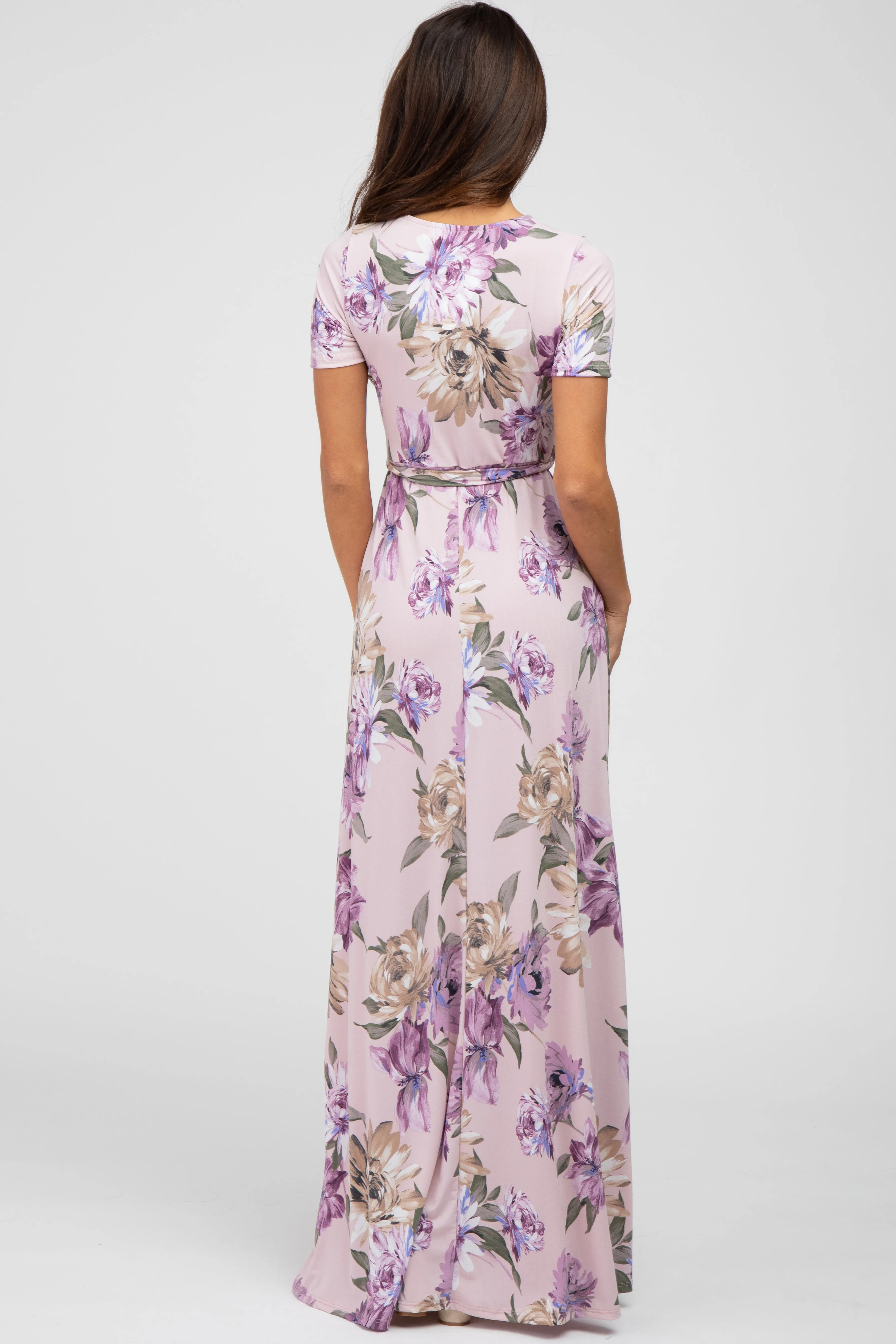 Lavender Floral Waist Tie Wrap Maxi Dress sold by Pinkblush product image thumbnail 3