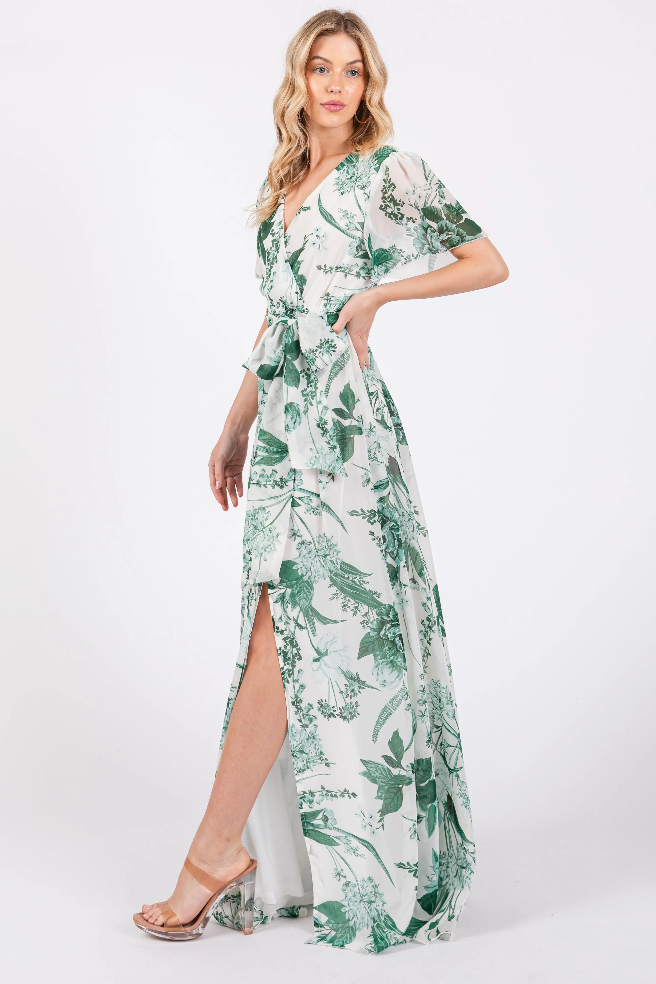 Forest Green Floral Side Slit Wrap Maxi Dress sold by Pinkblush product image thumbnail 2