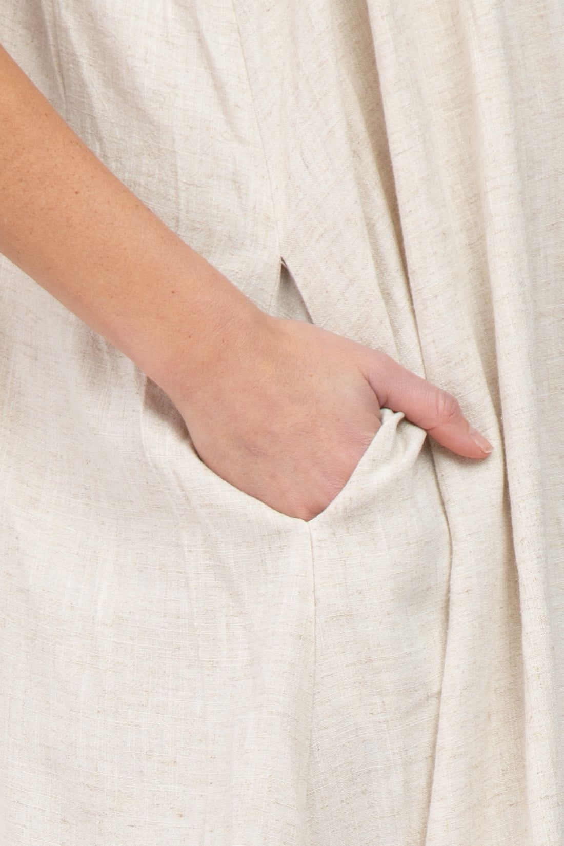 Beige Square Neck Linen Sleeveless Maternity Maxi Dress sold by Pinkblush product image thumbnail 4