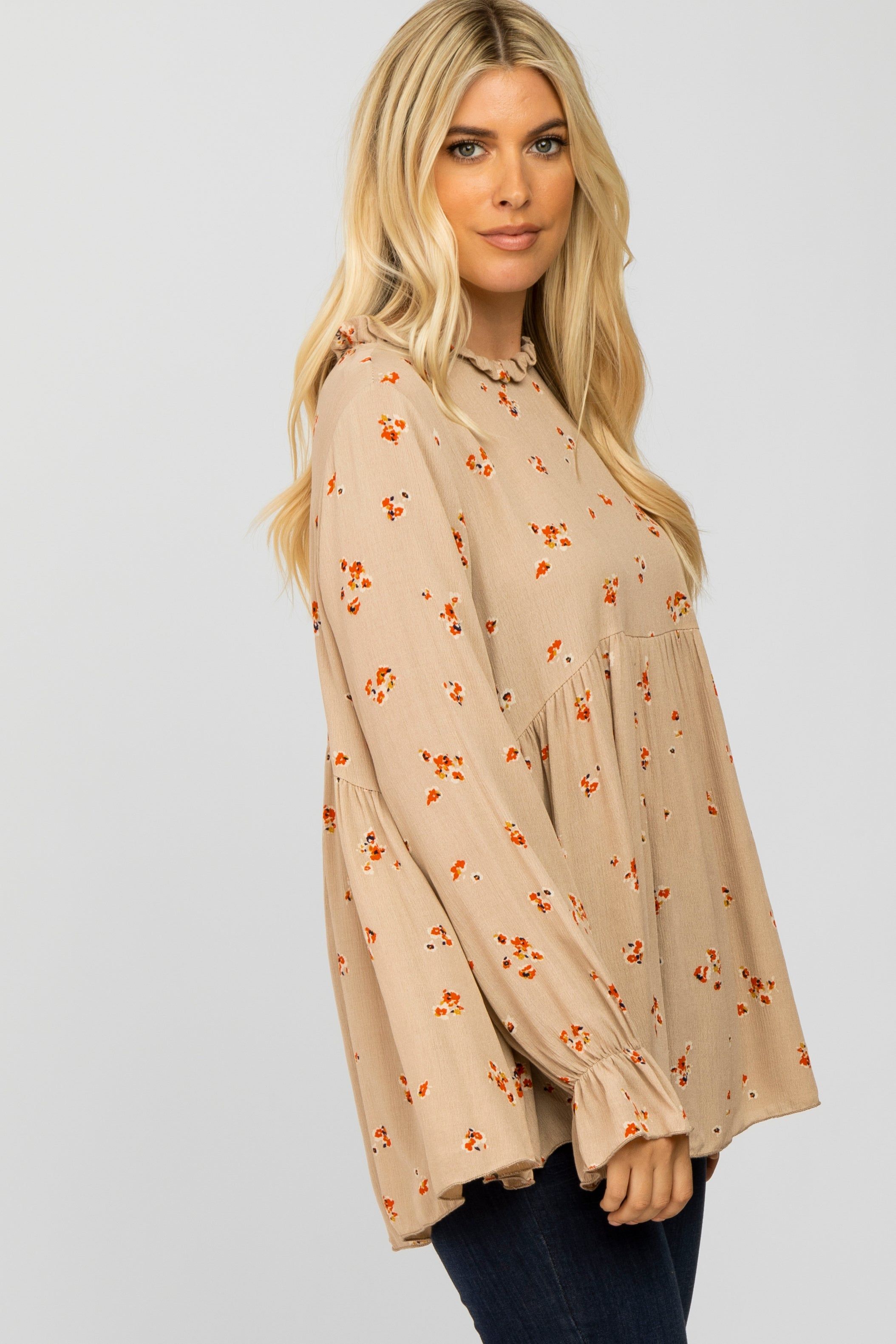 Taupe Floral Babydoll Blouse sold by Pinkblush product image thumbnail 3