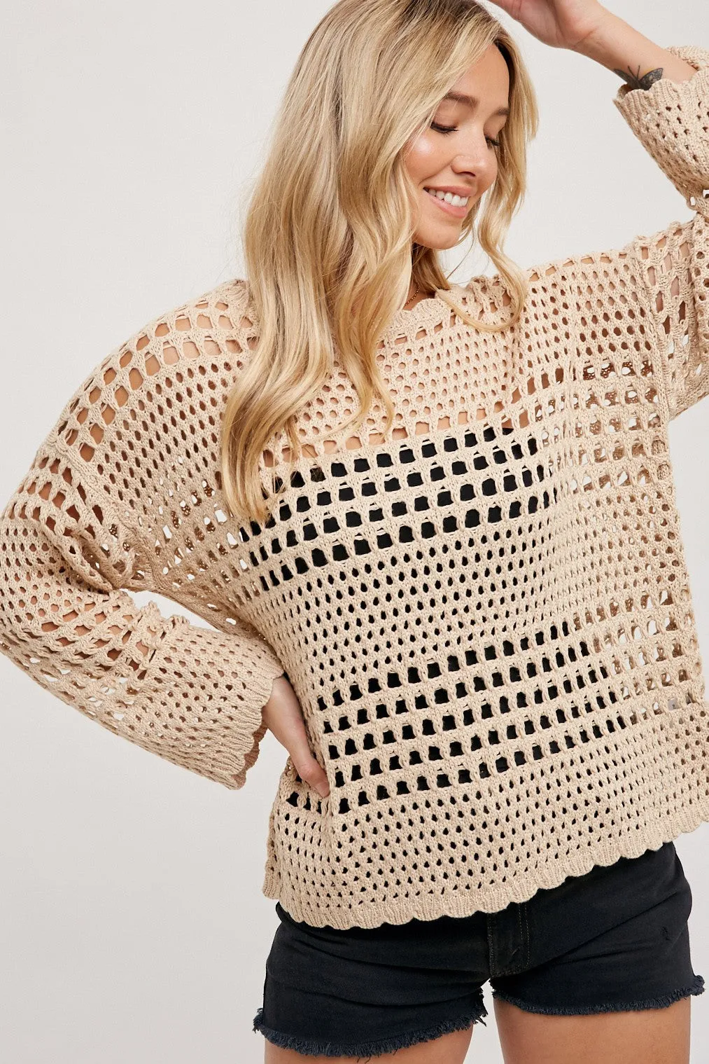 Taupe Open-Knit Sweater Pullover sold by Pinkblush product image thumbnail 2