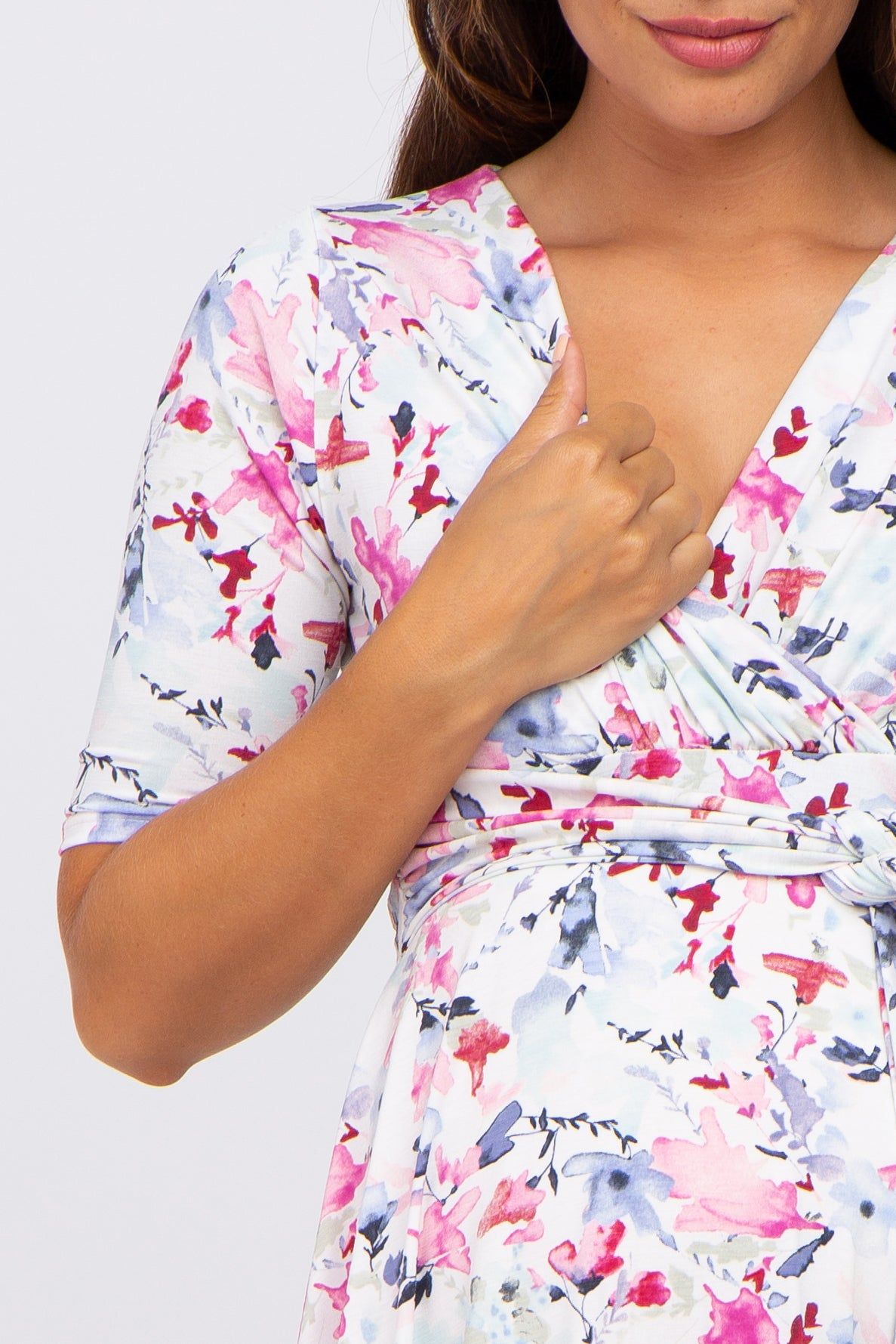 Ivory Floral Waist Tie Maternity Dress sold by Pinkblush product image thumbnail 5
