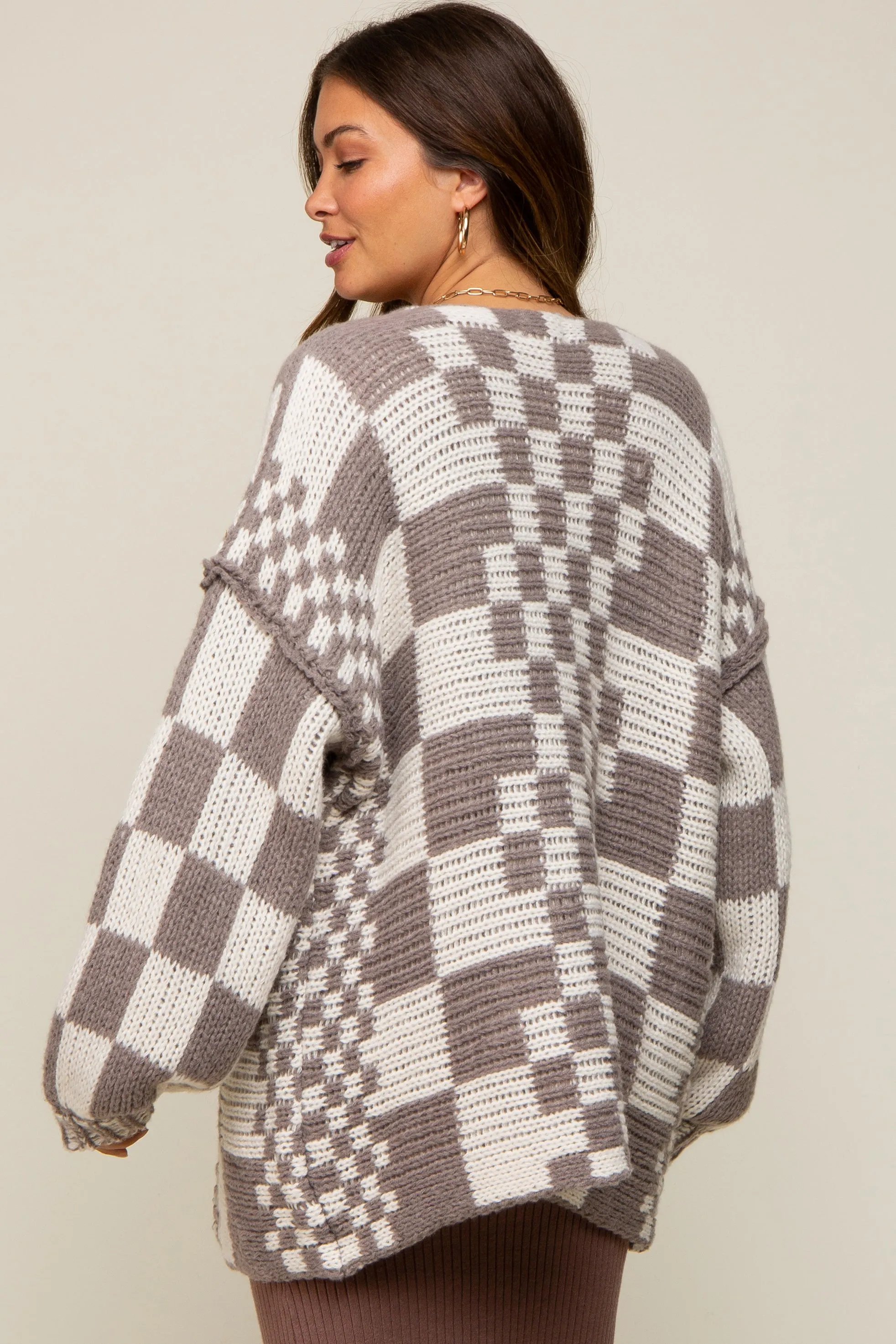 Mocha Checkered Oversized Chunky Knit Maternity Cardigan sold by Pinkblush product image thumbnail 4