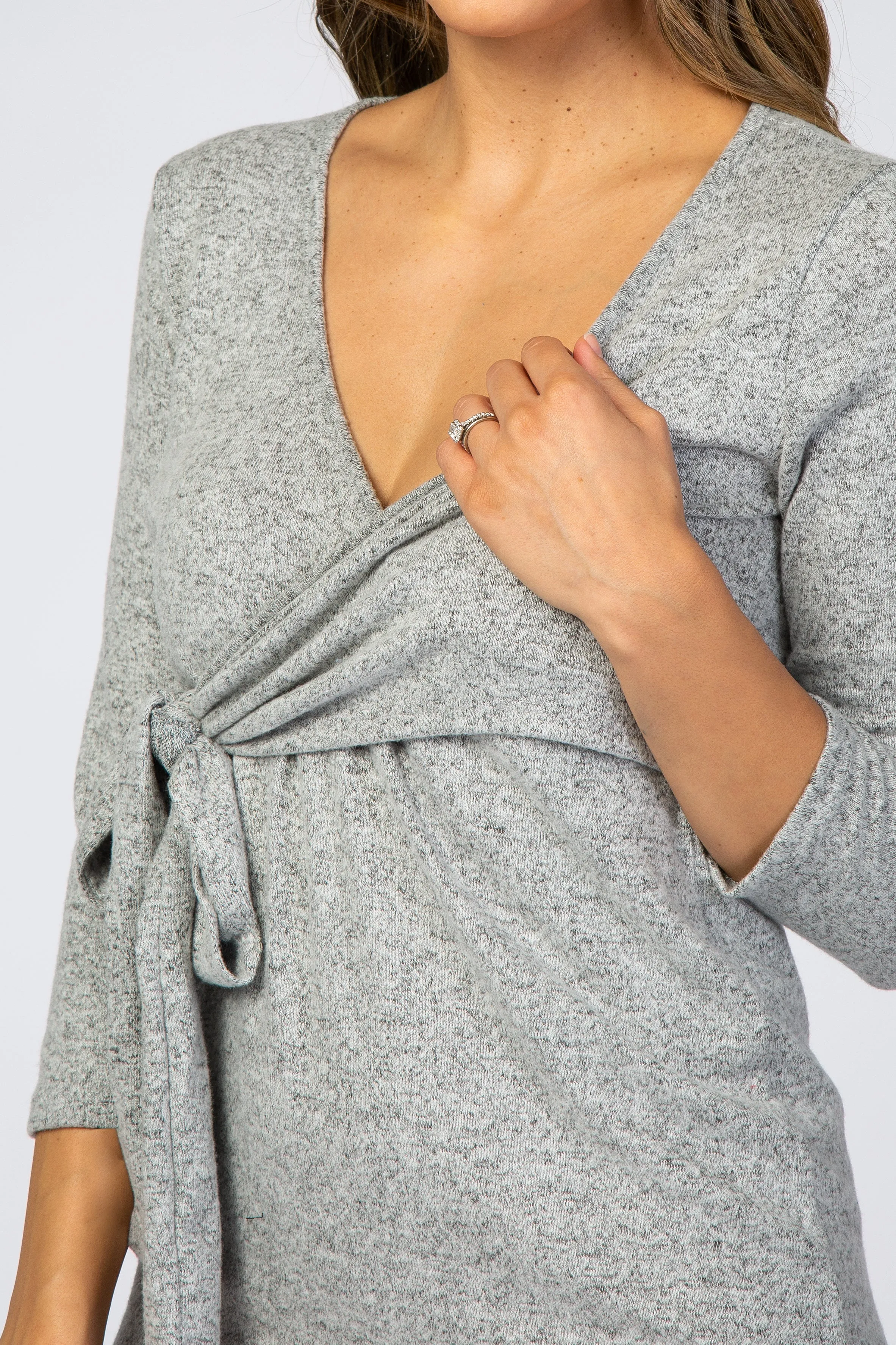 Heather Grey Brushed Knit Wrap Fitted Nursing Dress sold by Pinkblush product image thumbnail 4