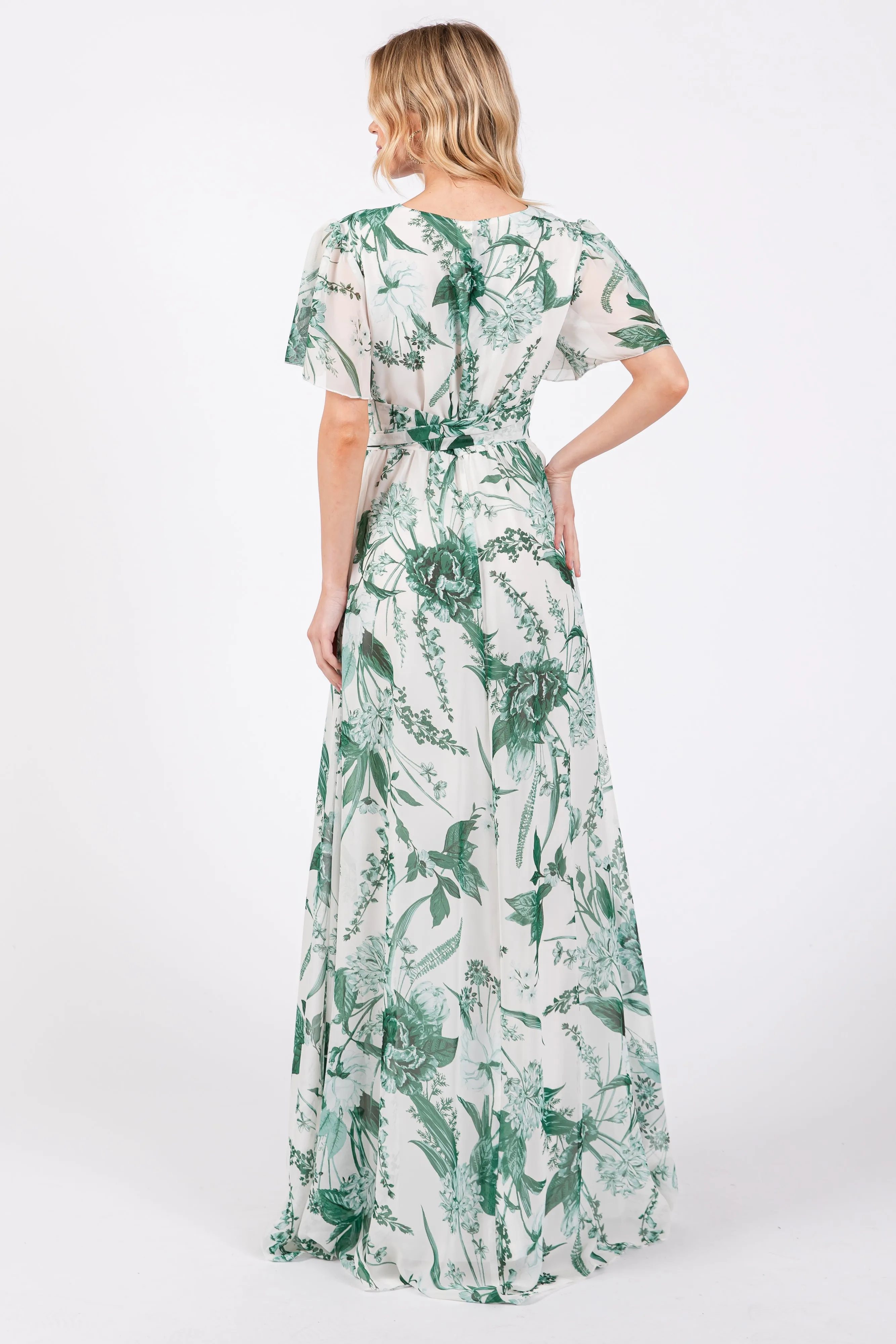 Forest Green Floral Side Slit Wrap Maxi Dress sold by Pinkblush product image thumbnail 3