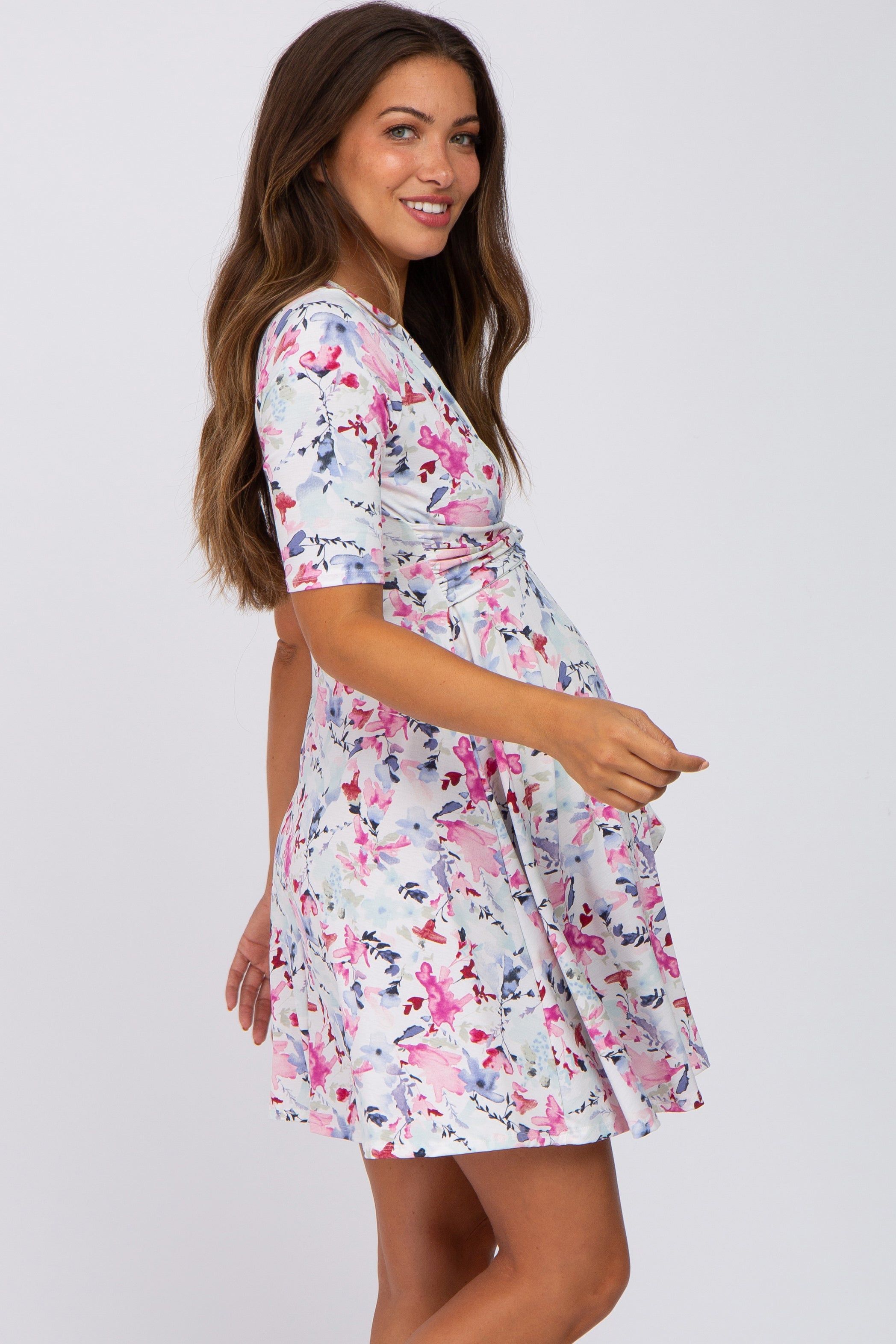 Ivory Floral Waist Tie Maternity Dress sold by Pinkblush product image thumbnail 3