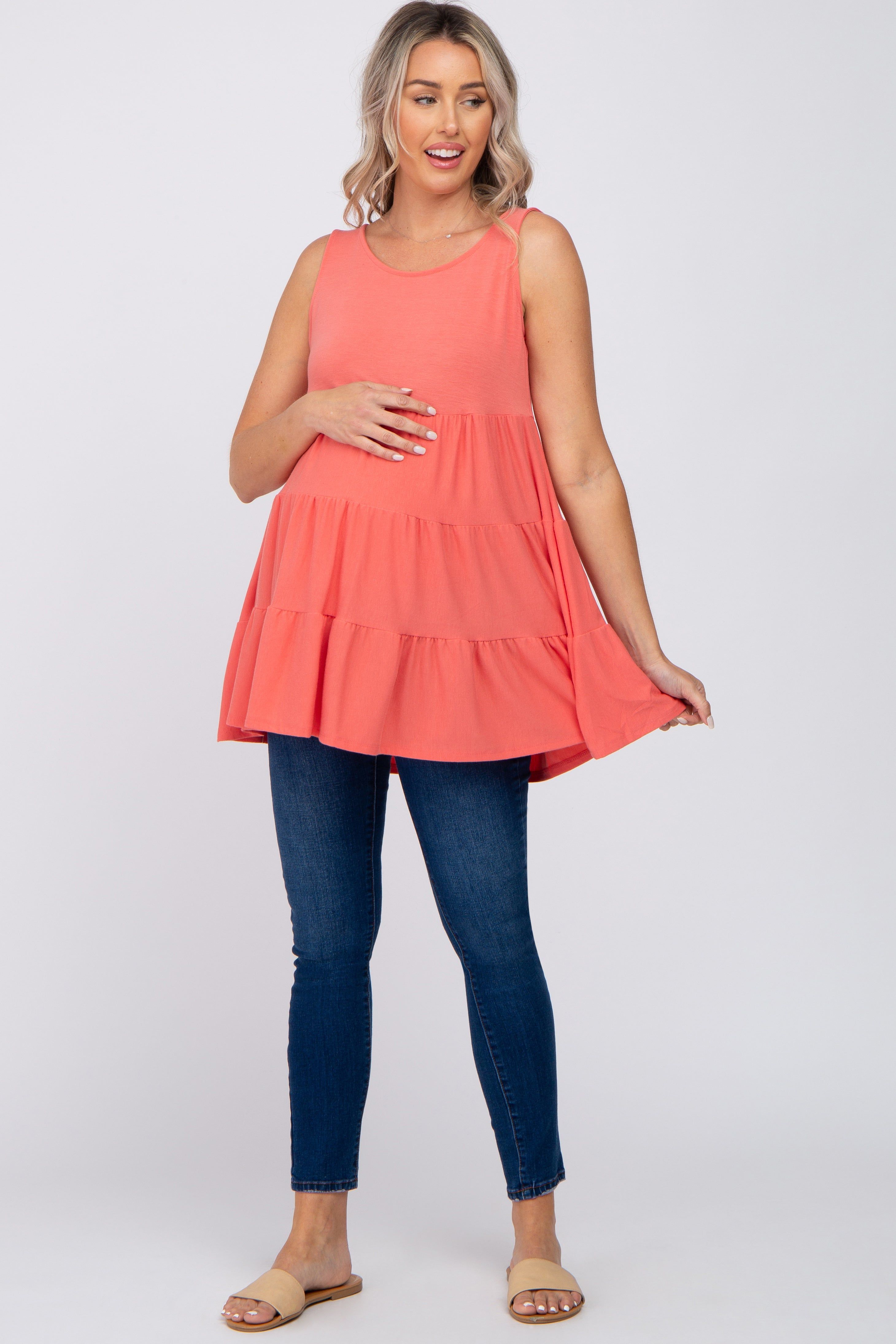Coral Tiered Sleeveless Maternity Top sold by Pinkblush product image thumbnail 4