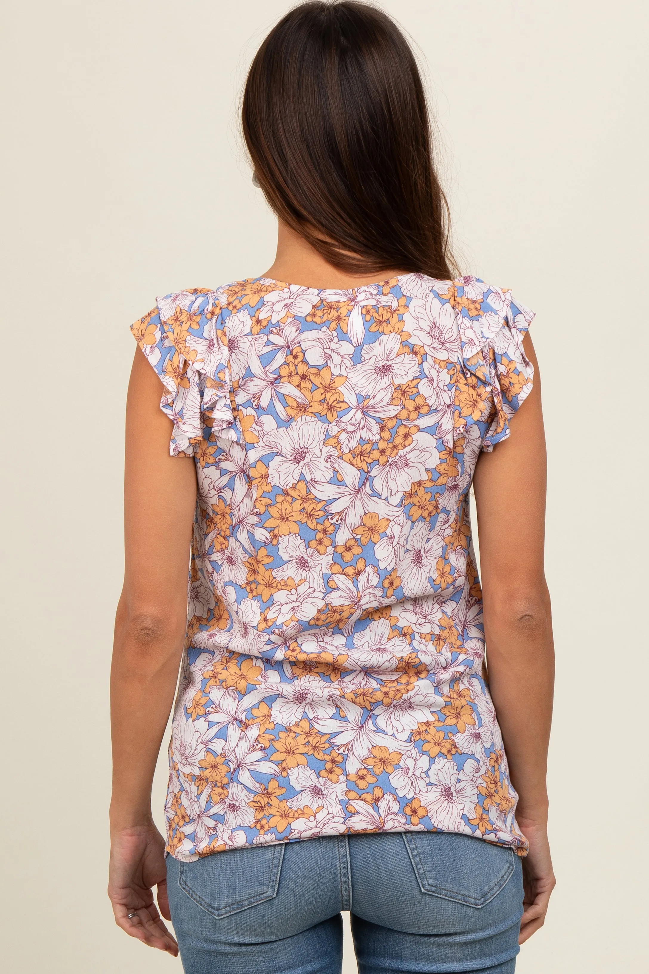 Blue Floral Ruffle Tie Maternity Blouse sold by Pinkblush product image thumbnail 3