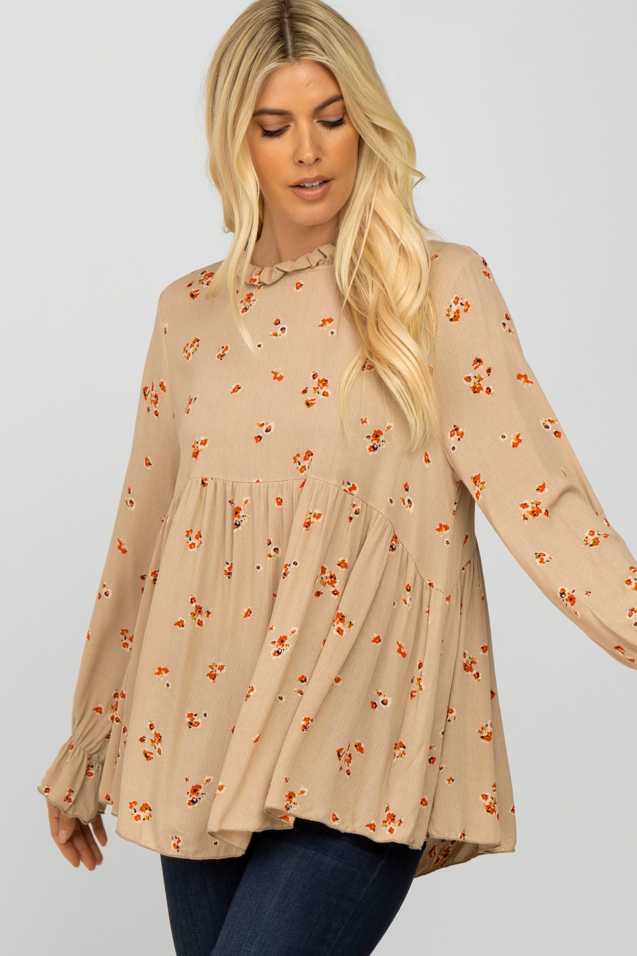 Taupe Floral Babydoll Blouse sold by Pinkblush product image thumbnail 2