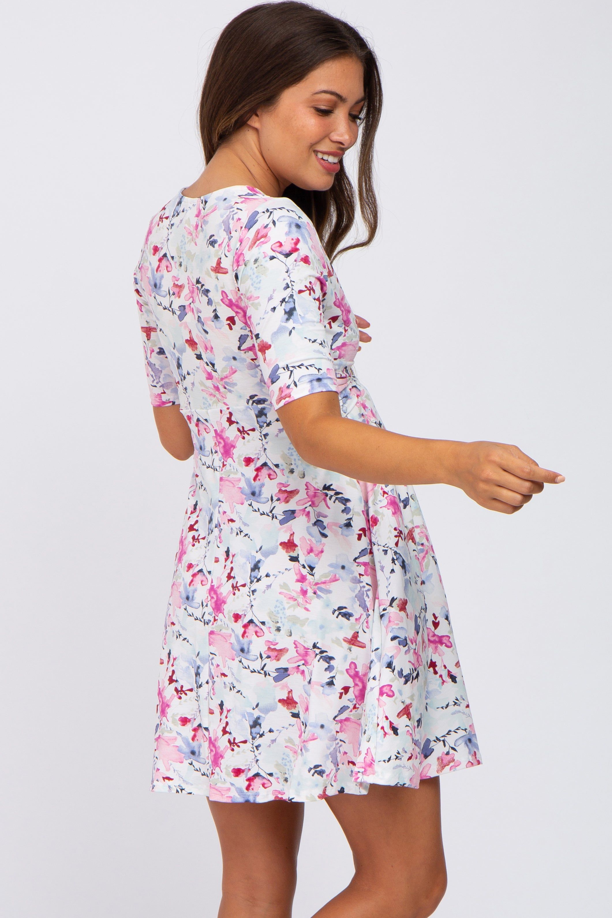 Ivory Floral Waist Tie Maternity Dress sold by Pinkblush product image thumbnail 4