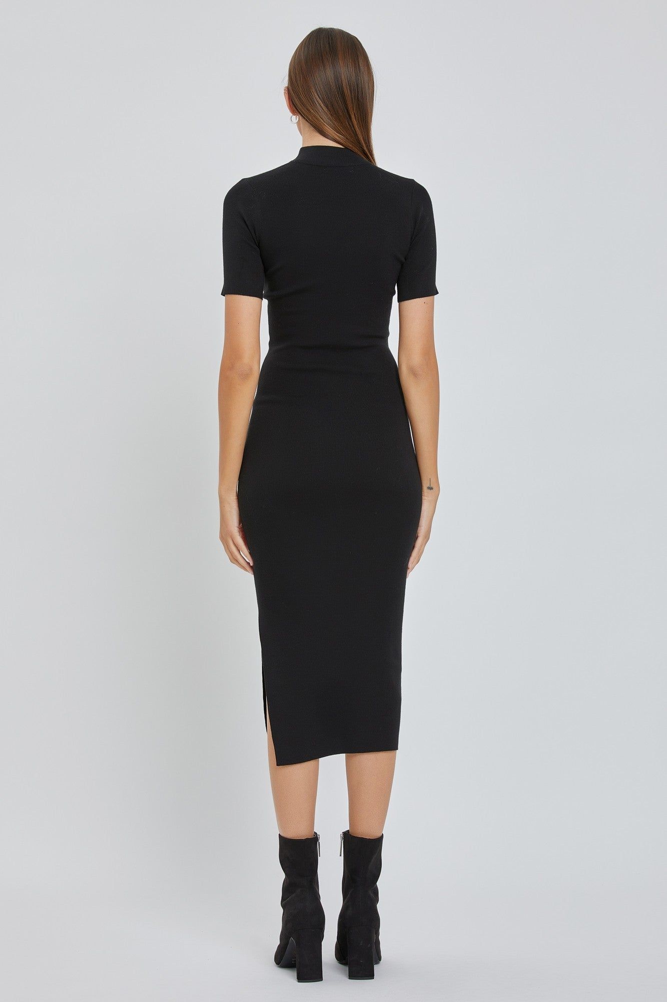 Black Knit Fitted Mock Neck Midi Dress sold by Pinkblush product image thumbnail 3