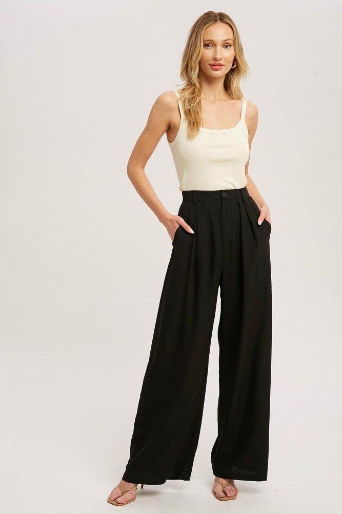 Black Pintuck Wide Leg Pants sold by Pinkblush