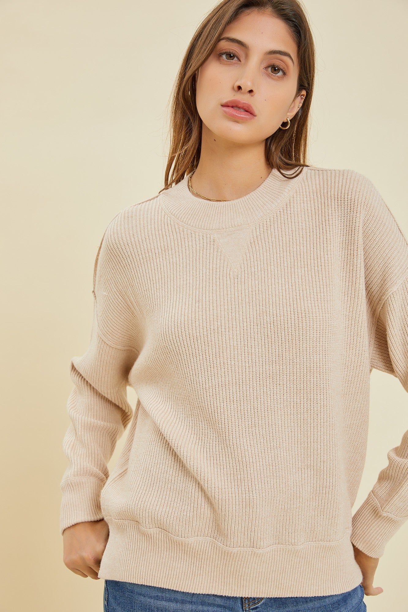 Beige Knit Side Slit Sweater sold by Pinkblush product image thumbnail 2