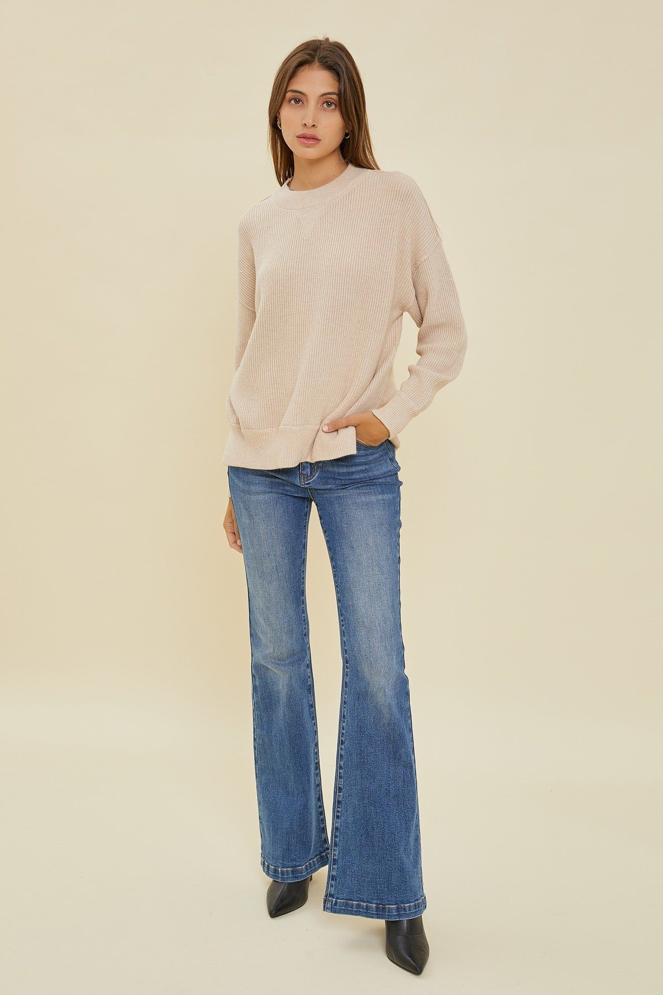 Beige Knit Side Slit Sweater sold by Pinkblush product image thumbnail 3