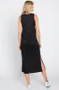 Black Basic Ribbed Side Slit Midi Dress sold by Pinkblush