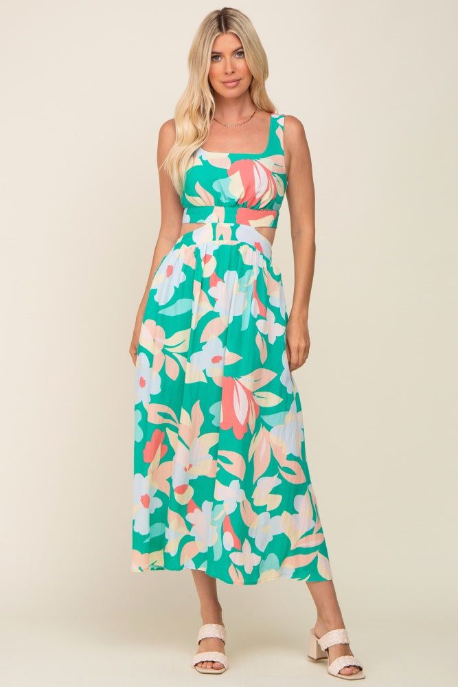 Green Floral Cutout Back Maxi Dress sold by Pinkblush product image thumbnail 4