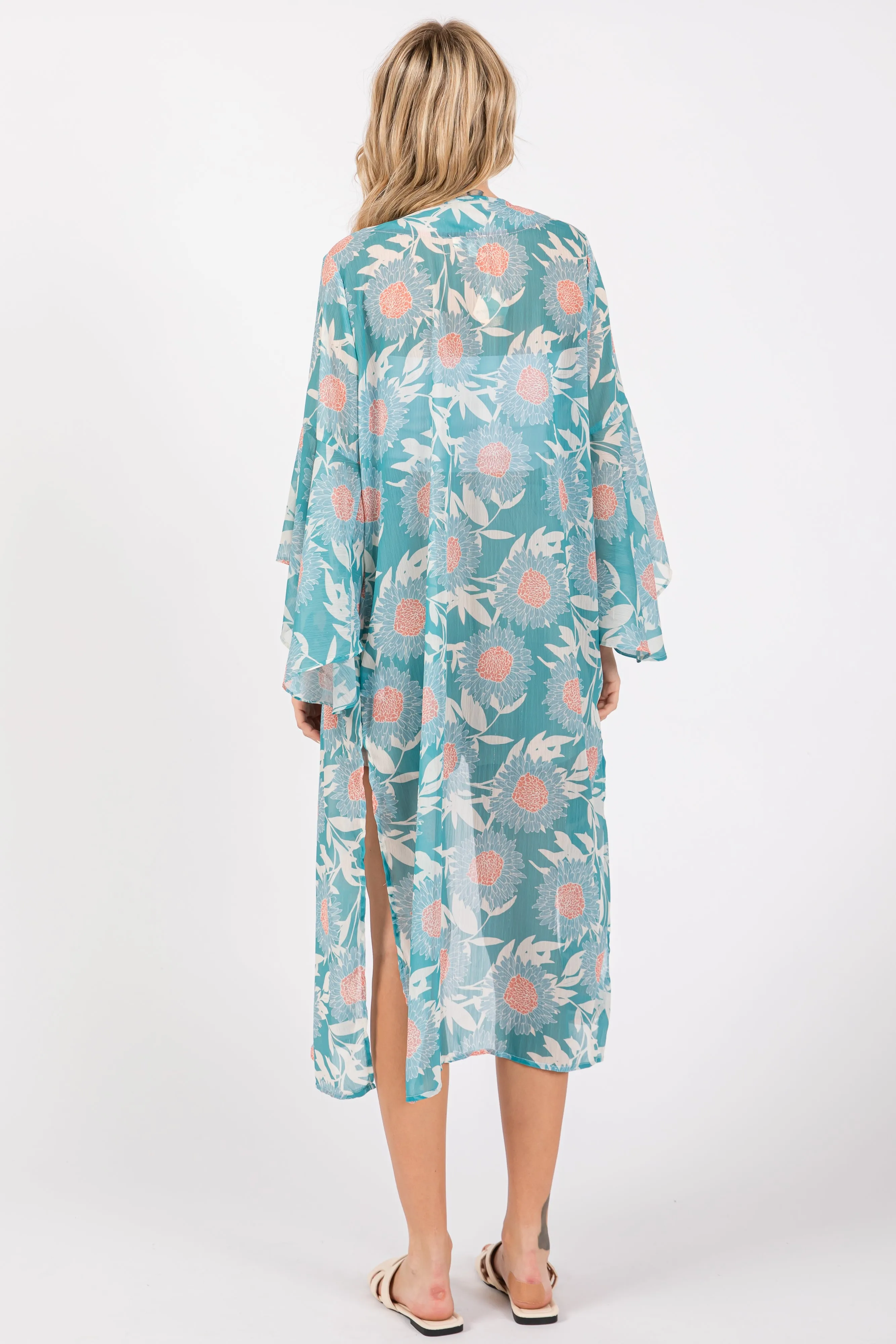 Teal Floral Bell Sleeve Cover-Up sold by Pinkblush product image thumbnail 3