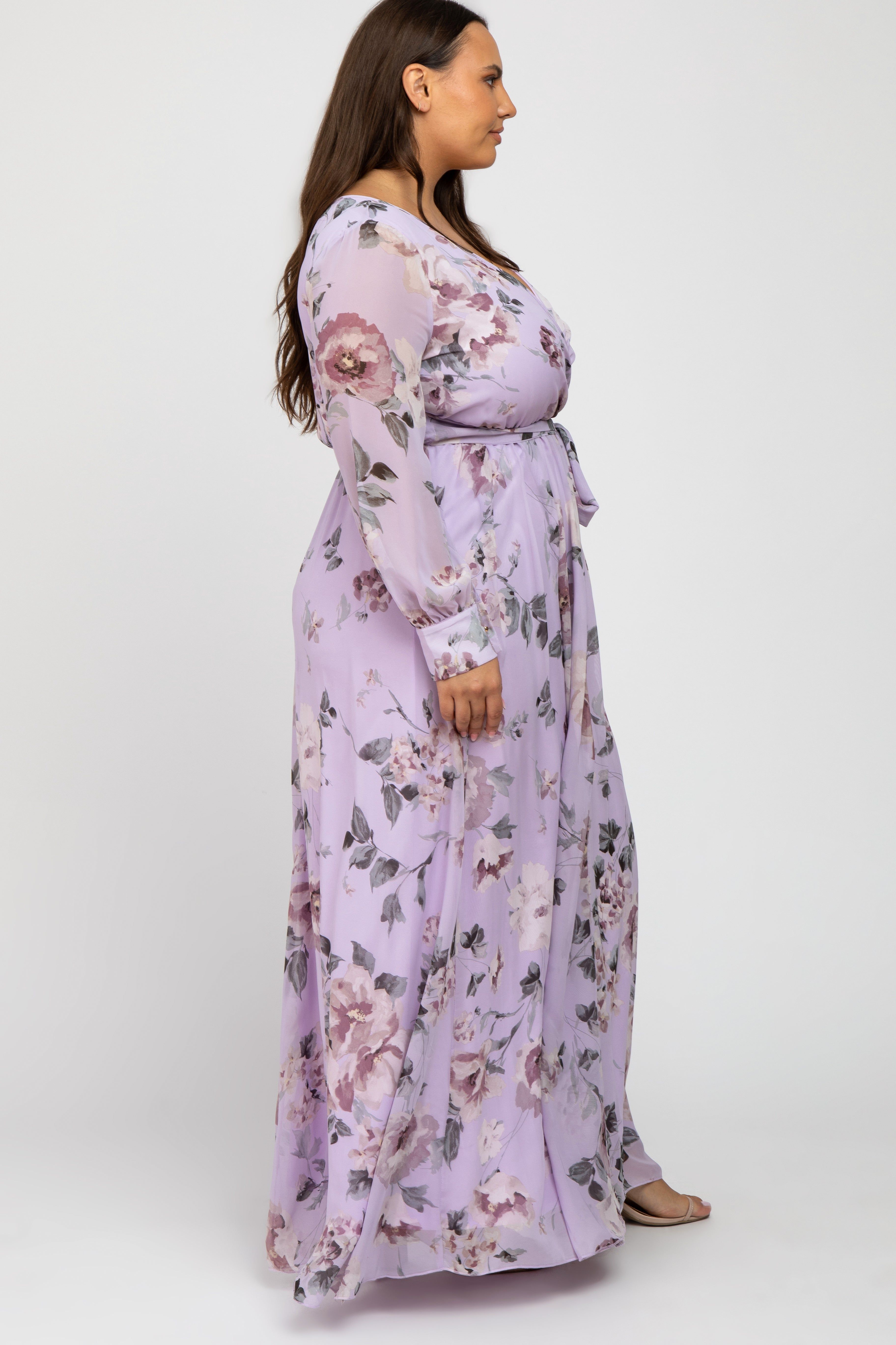Lavender Floral Chiffon Plus Maxi Dress sold by Pinkblush product image thumbnail 2