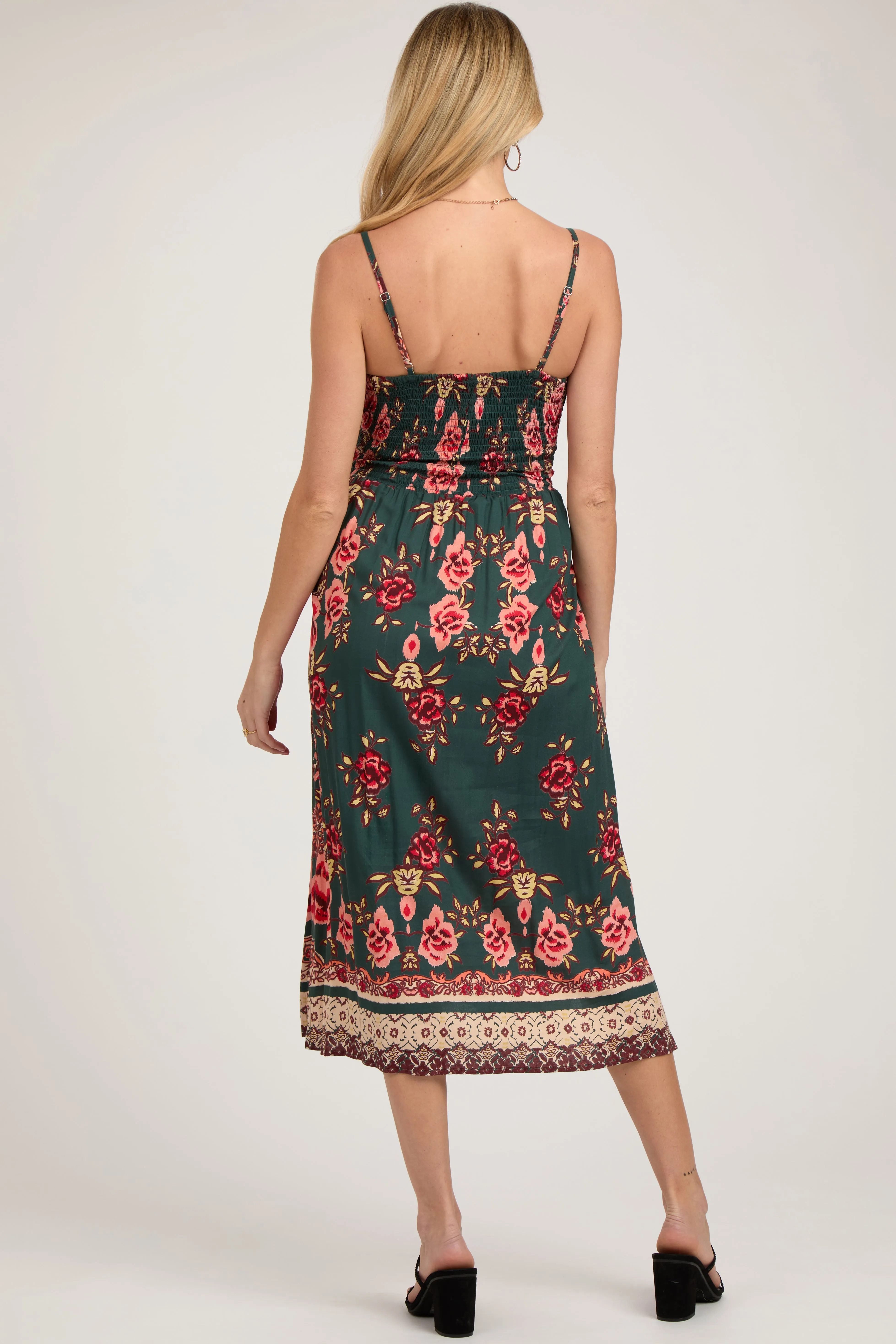 Forest Green Floral V-Neck Front Knot Side Slit Maternity Midi Dress sold by Pinkblush product image thumbnail 4