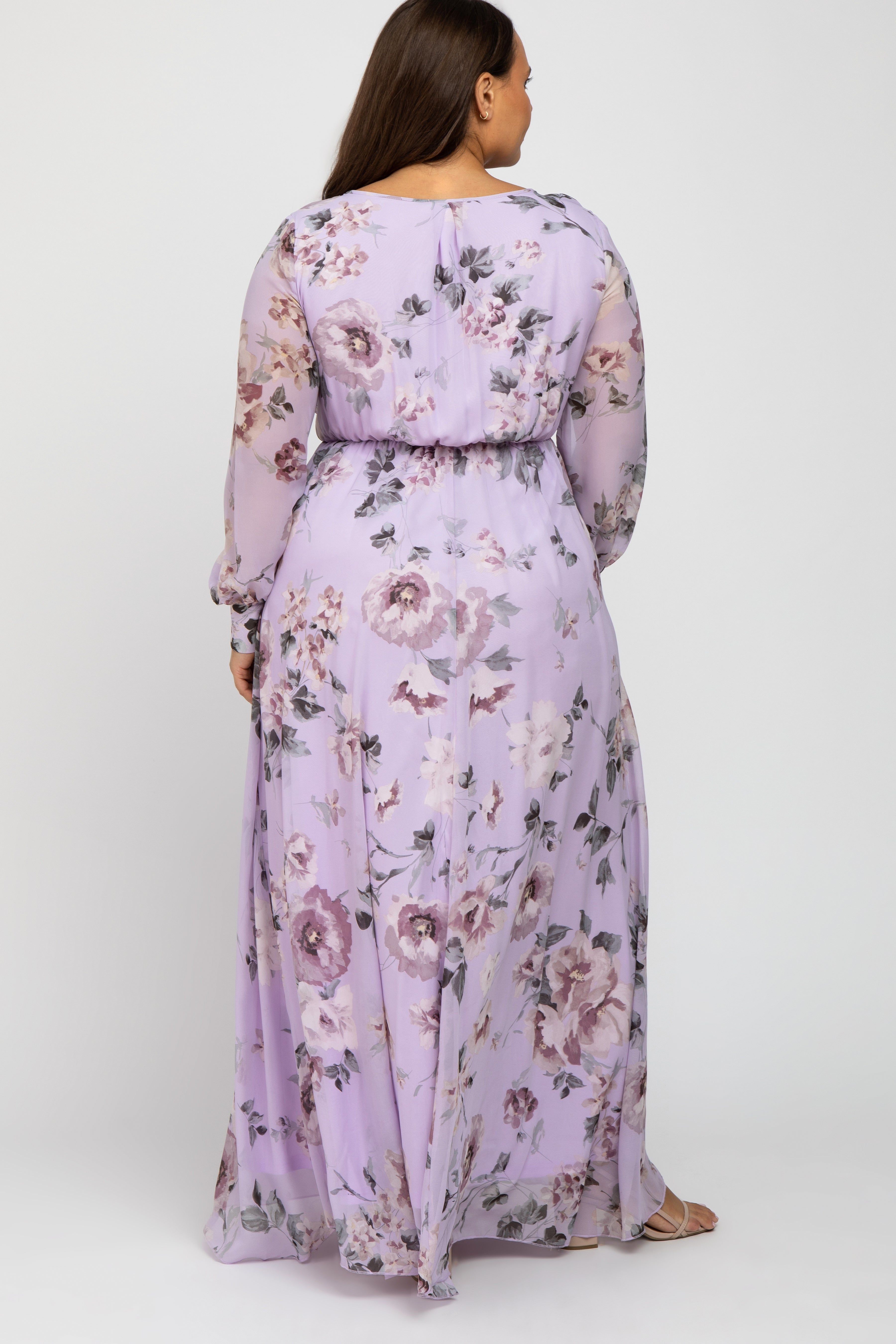 Lavender Floral Chiffon Plus Maxi Dress sold by Pinkblush product image thumbnail 3