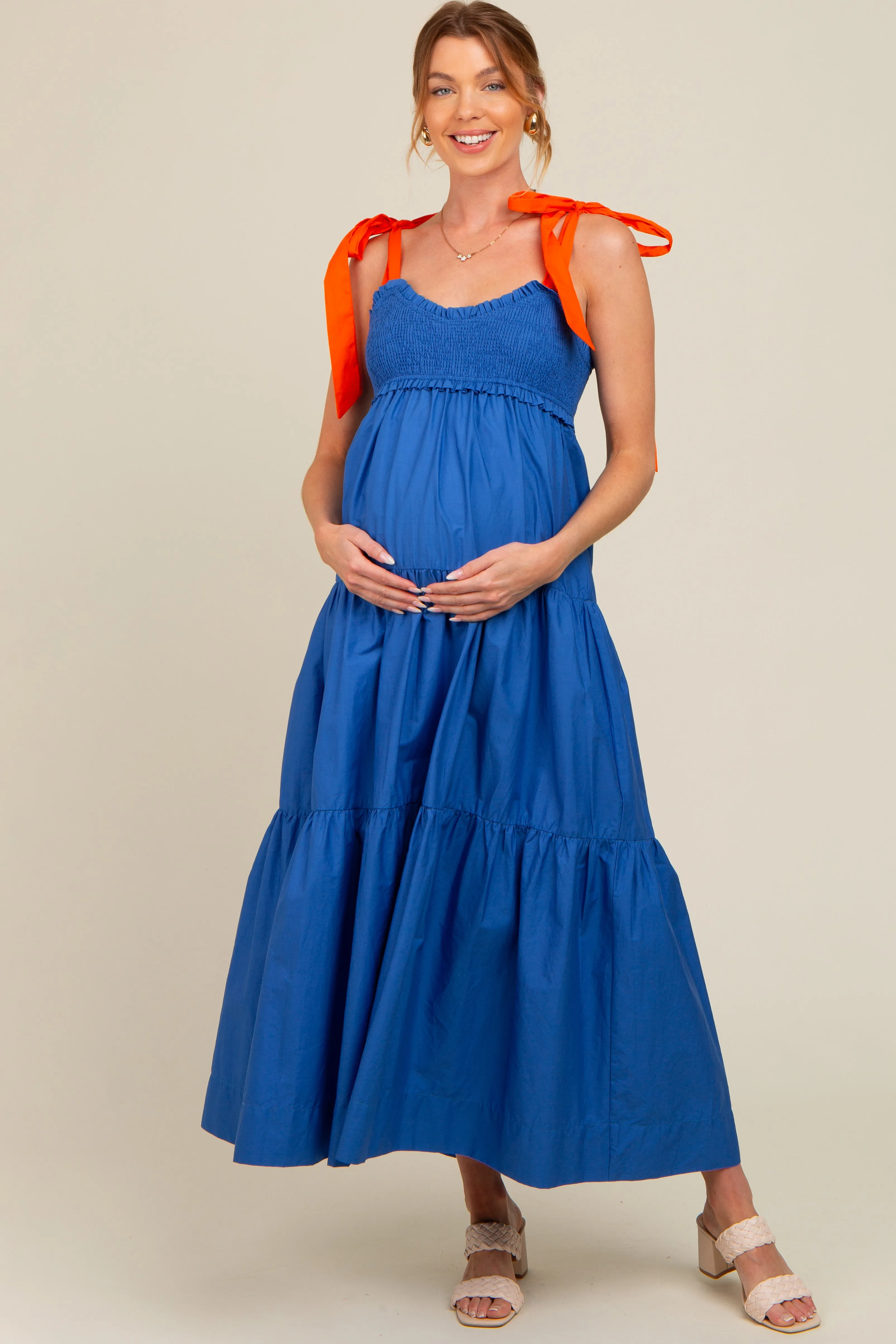 Royal Blue Contrast Shoulder Straps Maternity Maxi Dress sold by Pinkblush