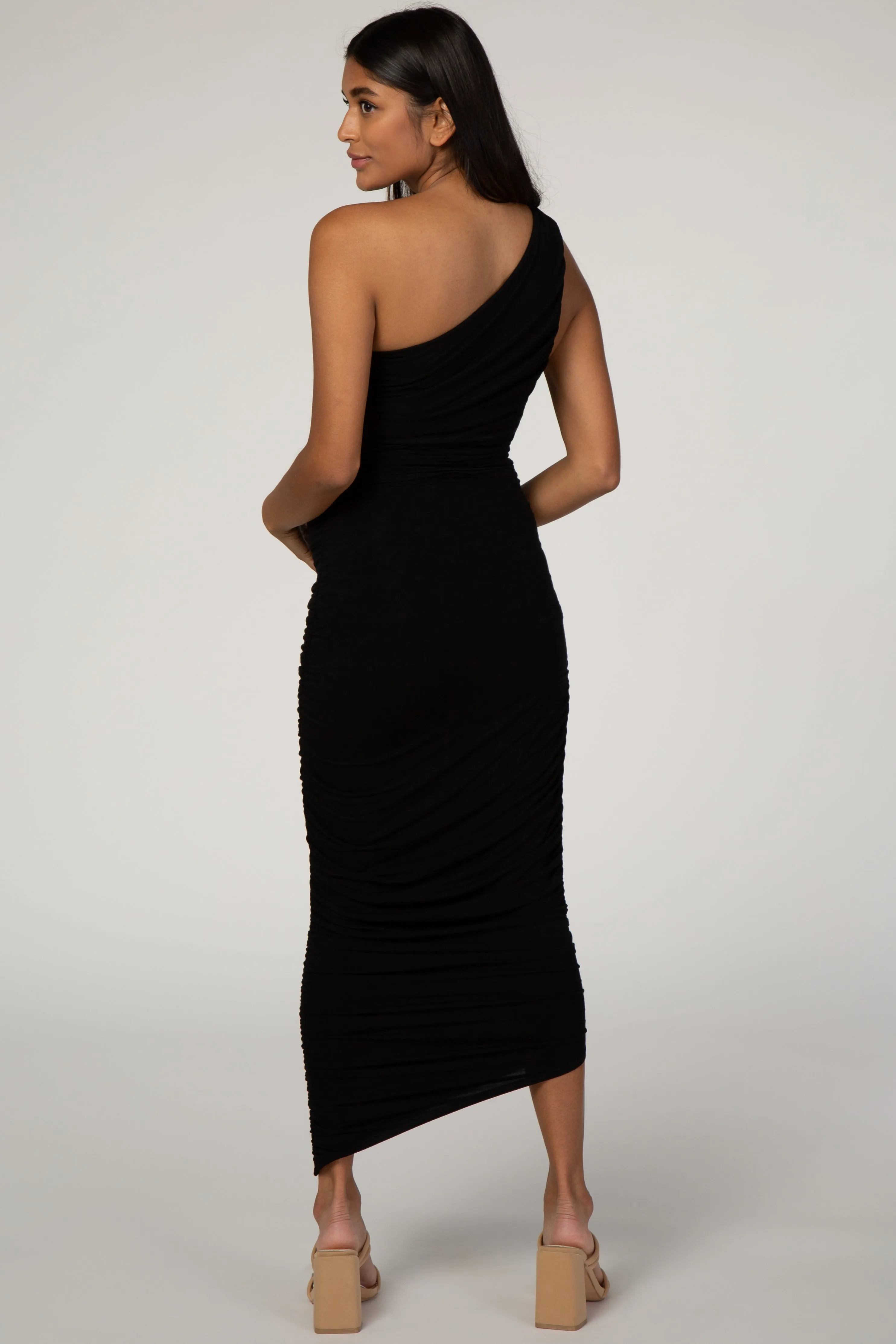 PinkBlush Black Ruched One Shoulder Maternity Dress sold by Pinkblush product image thumbnail 3