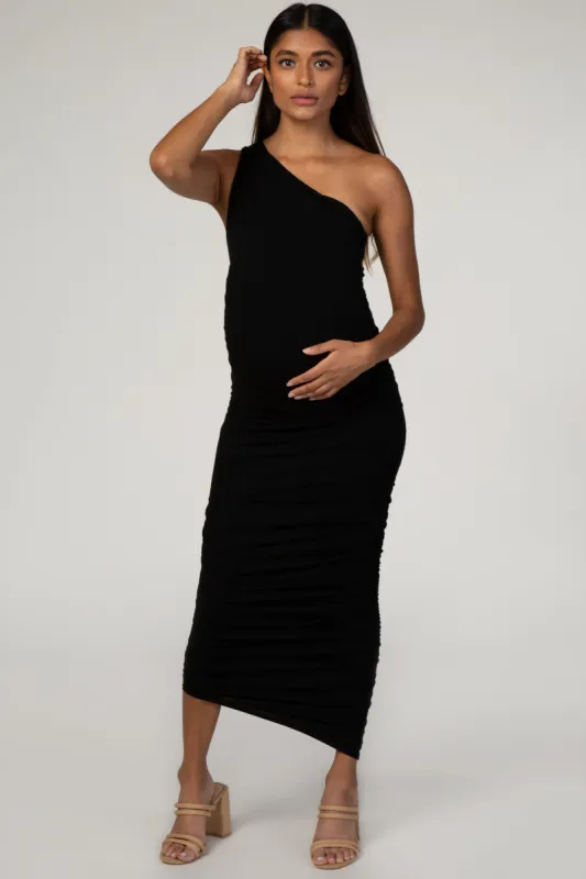 PinkBlush Black Ruched One Shoulder Maternity Dress sold by Pinkblush