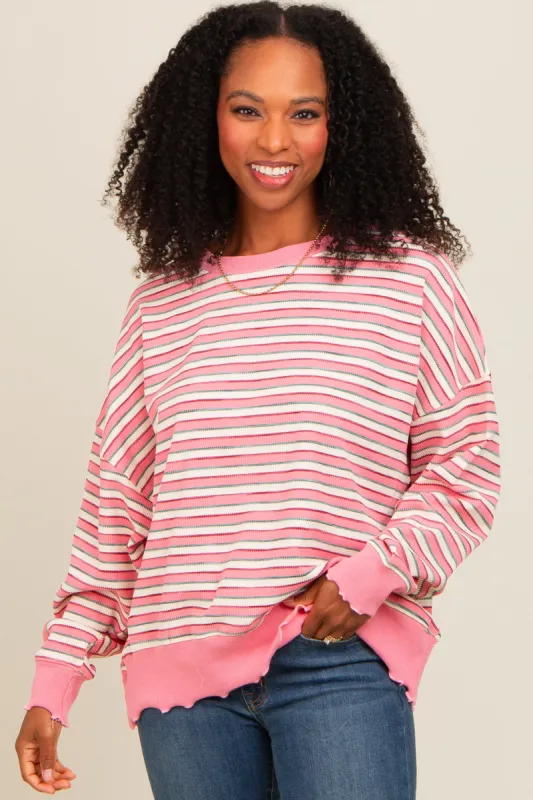 Pink Striped Ruffle Hem Long Sleeve Top sold by Pinkblush